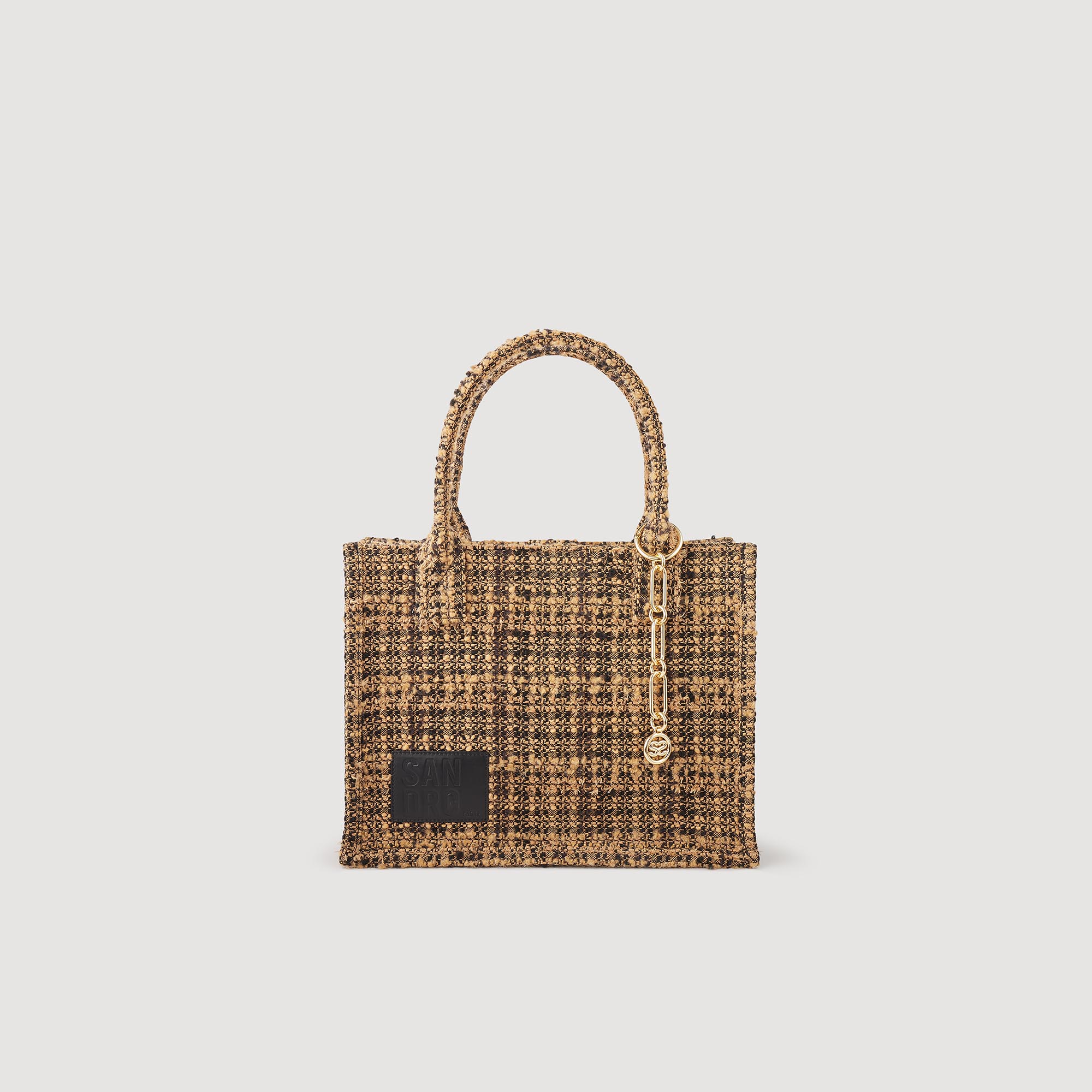 Sandro cotton Plain tweed tote bag with handles, magnetic fastening and removable jewellery chain