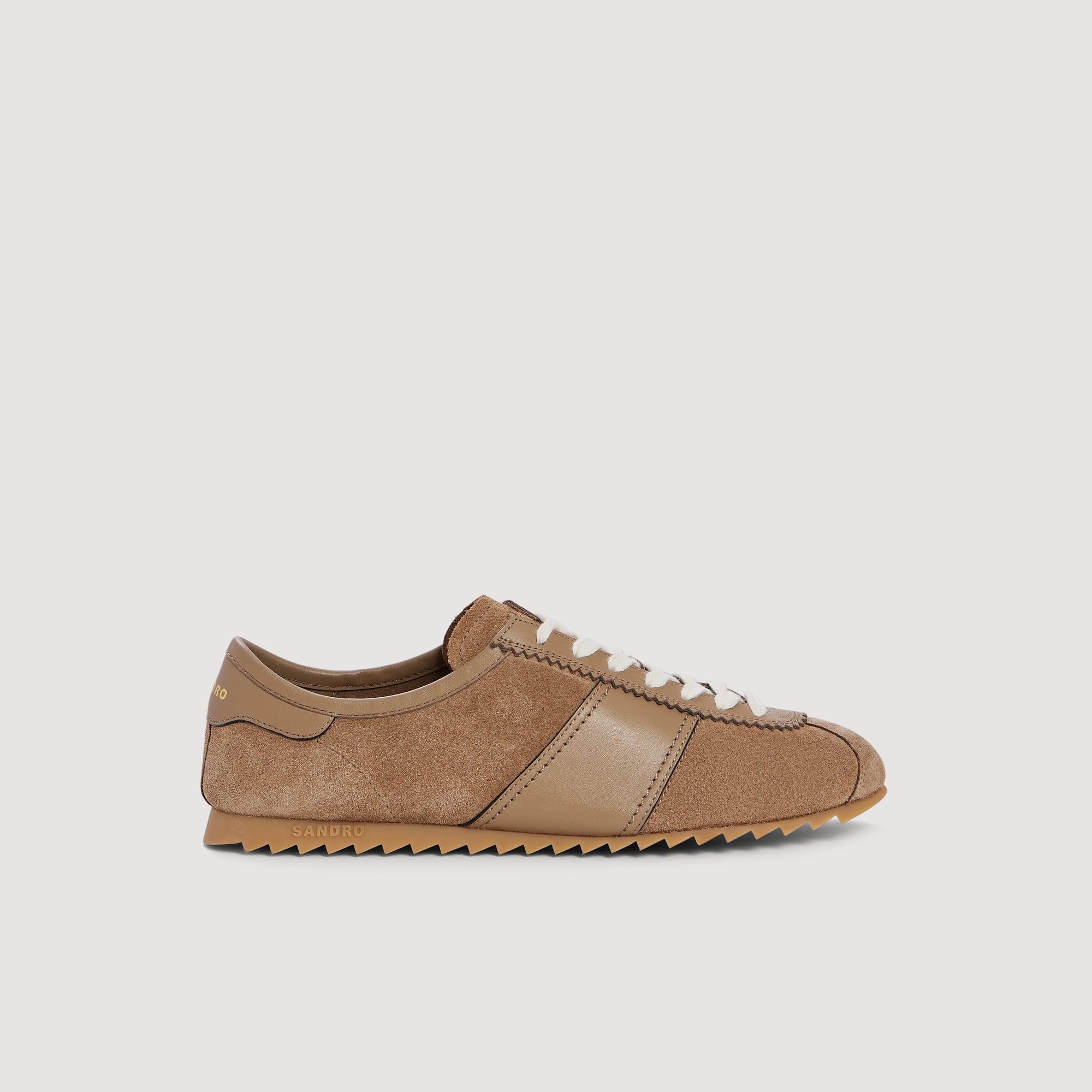 Low-top leather and suede sneakers in Black for Men | Sandro Paris