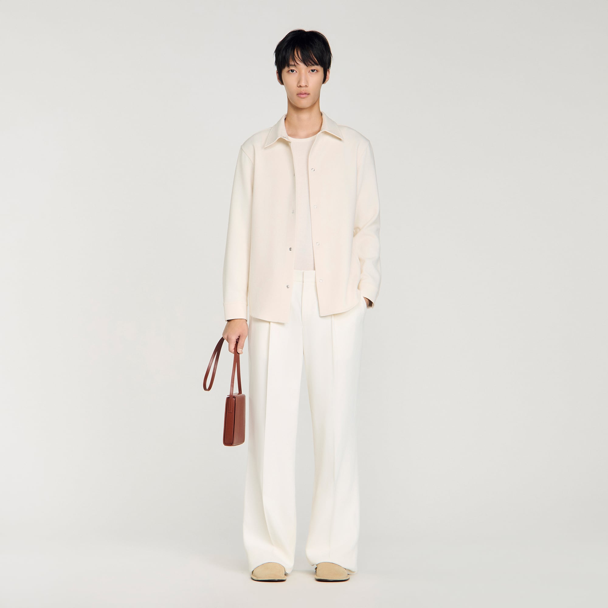 Long-sleeved jersey shirt in Ecru for Men | Sandro Paris