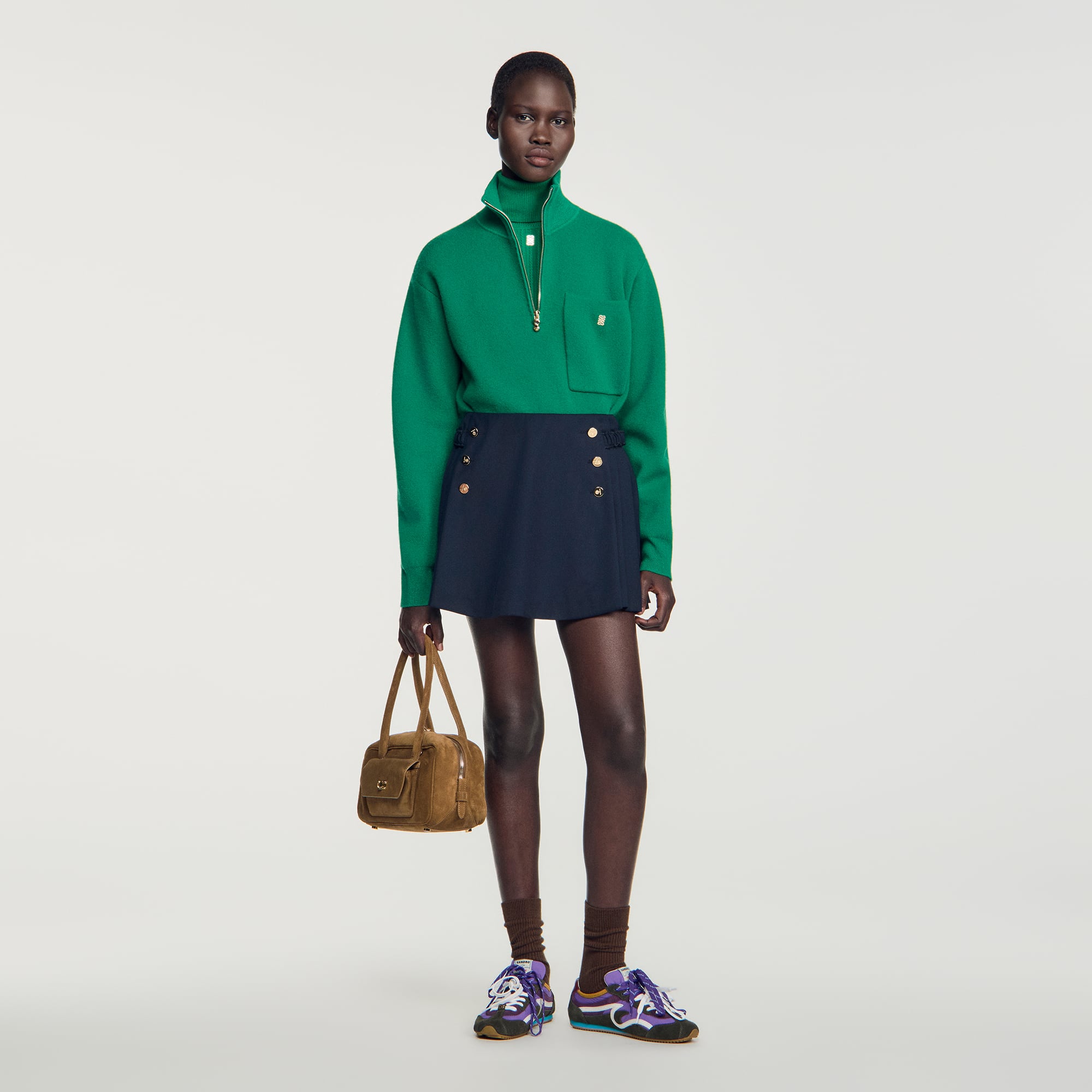 Wool skort with buttons