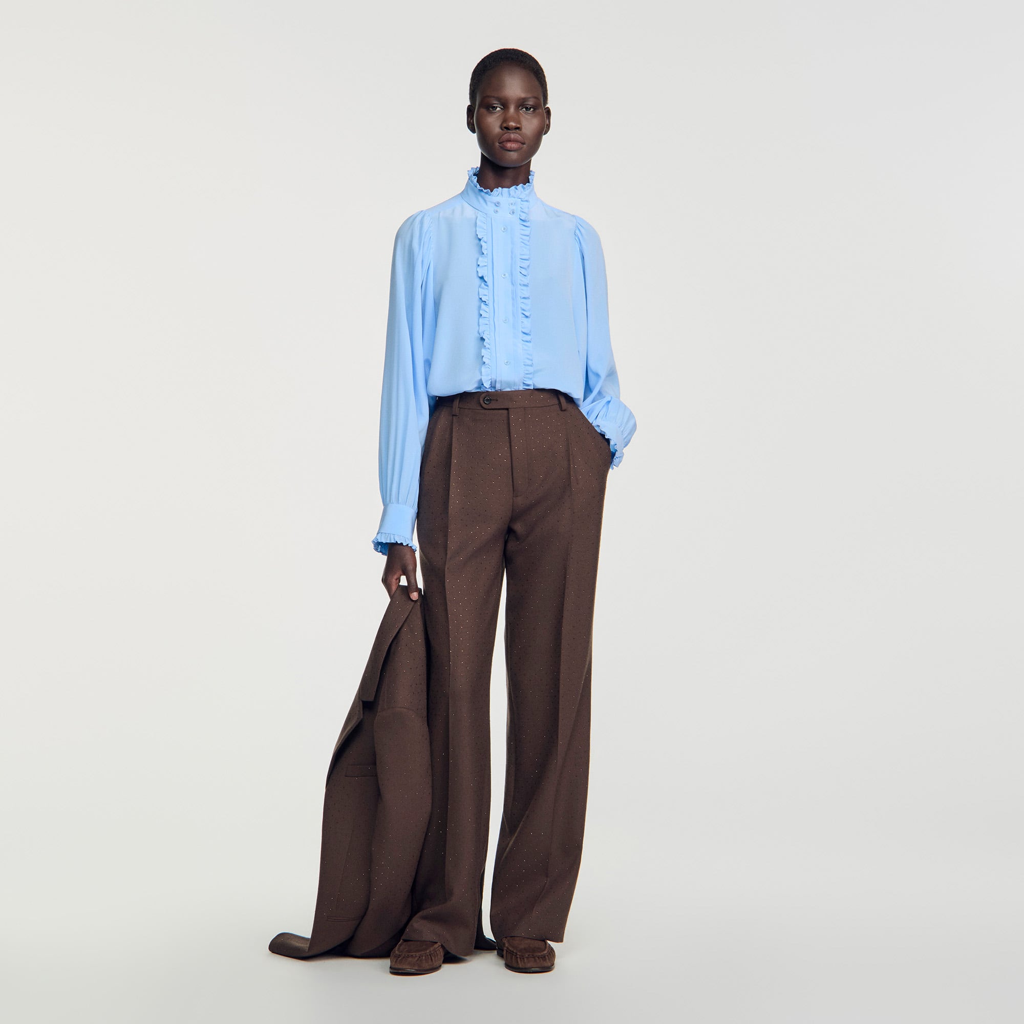 Silk shirt with gathered collar