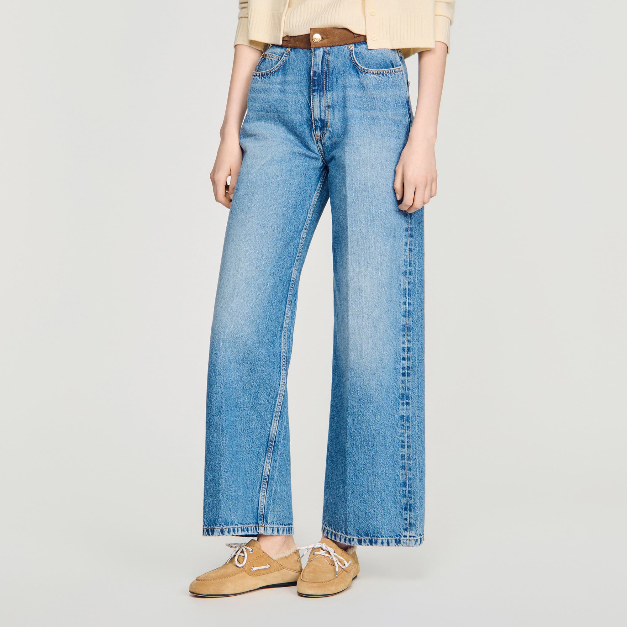 Shearling boat shoes in Camel for Women | Sandro Paris
