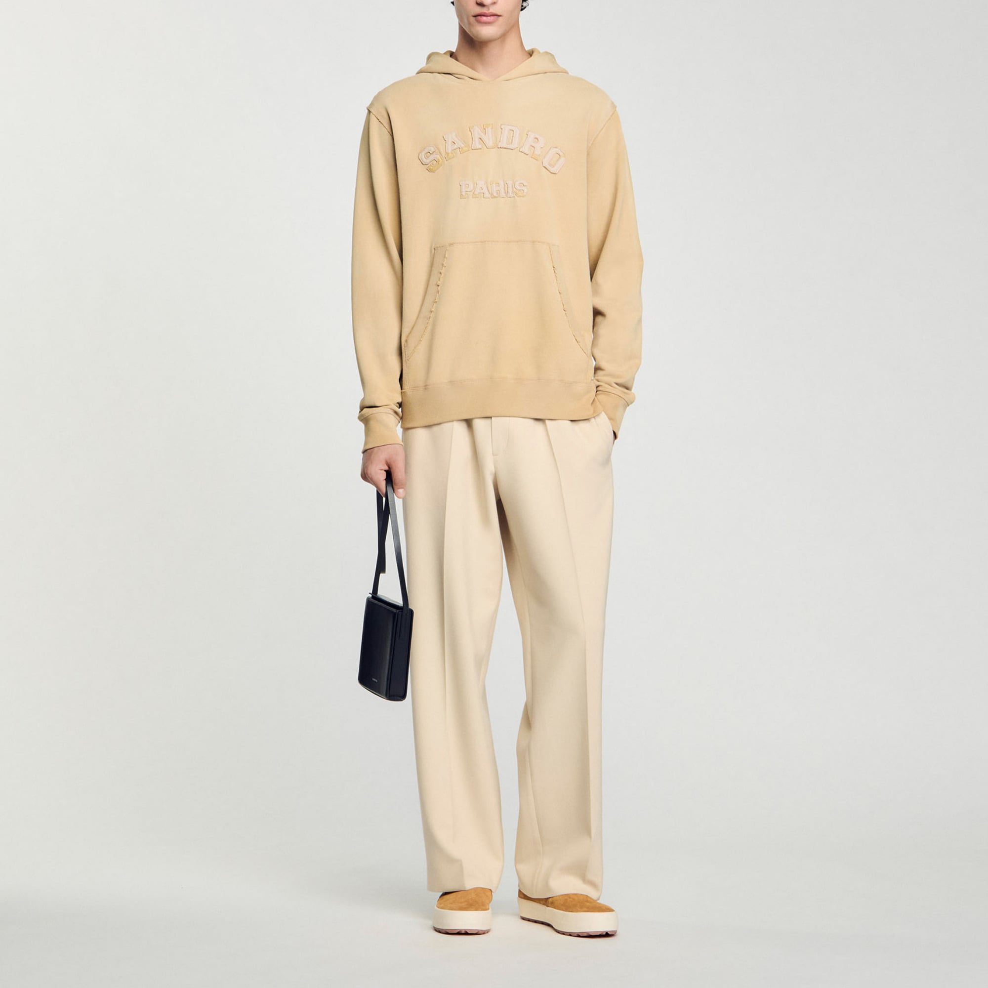 Sandro cotton Faded fleece hoodie with a classic fit, kangaroo pocket and tone-on-tone Sandro patch
