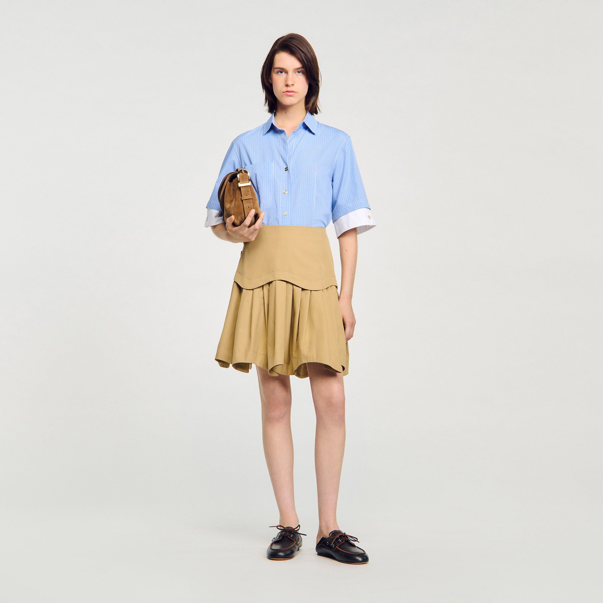 Cropped small-check shirt