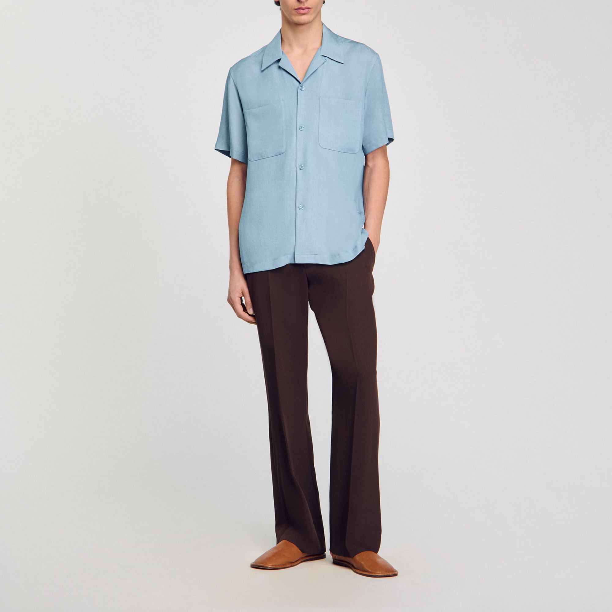 Sandro lyocell Short-sleeved shirt with a button-down shark collar