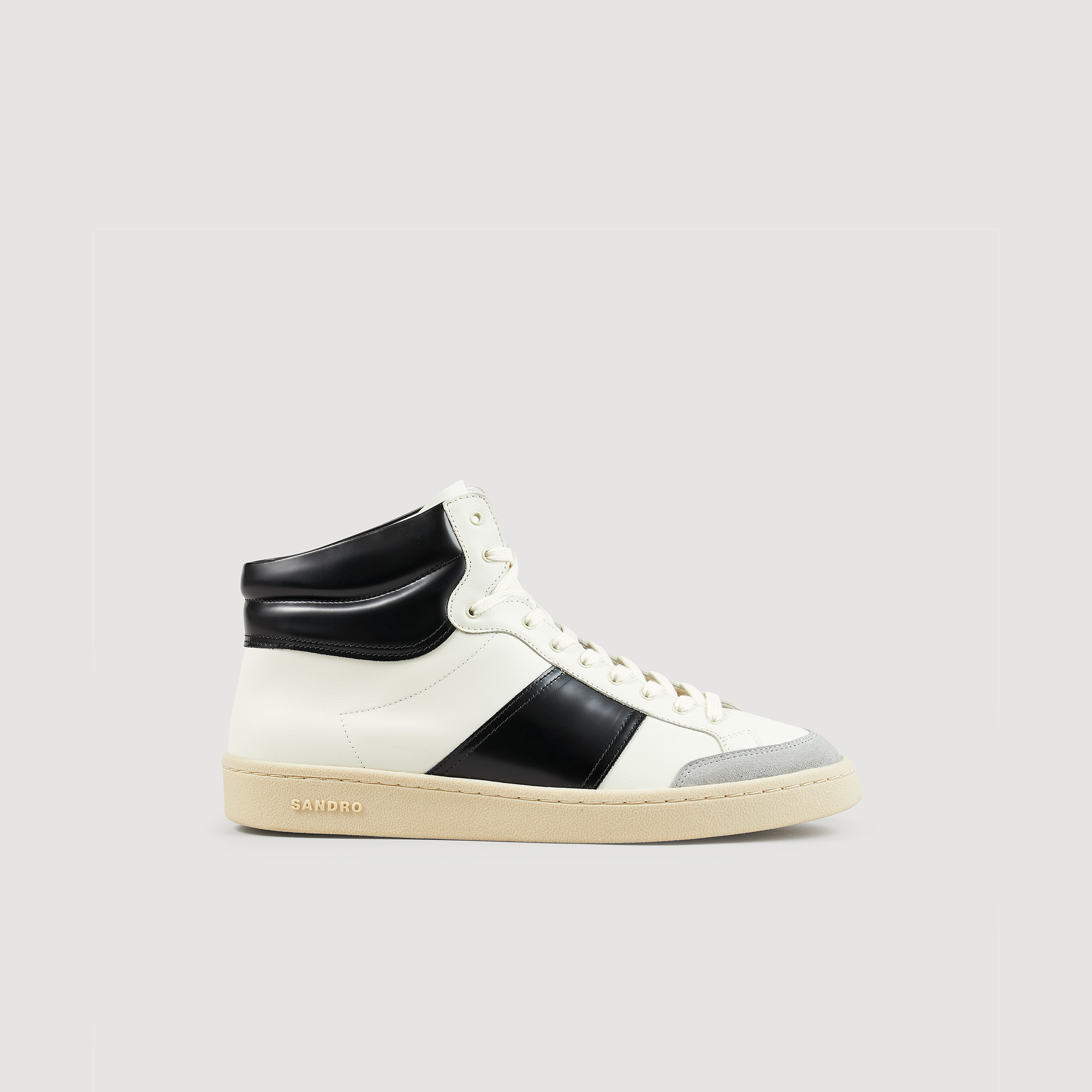 Sandro cotton Sock lining: cow Outer sole: Semi high-top leather sneakers embellished with contrasting inserts and a Sandro on tongue, with laces and a rubber sole