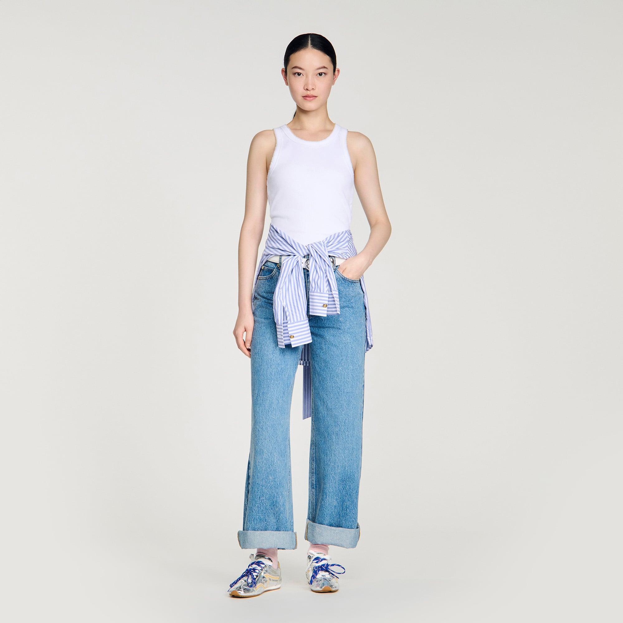 Beaded ribbed vest top