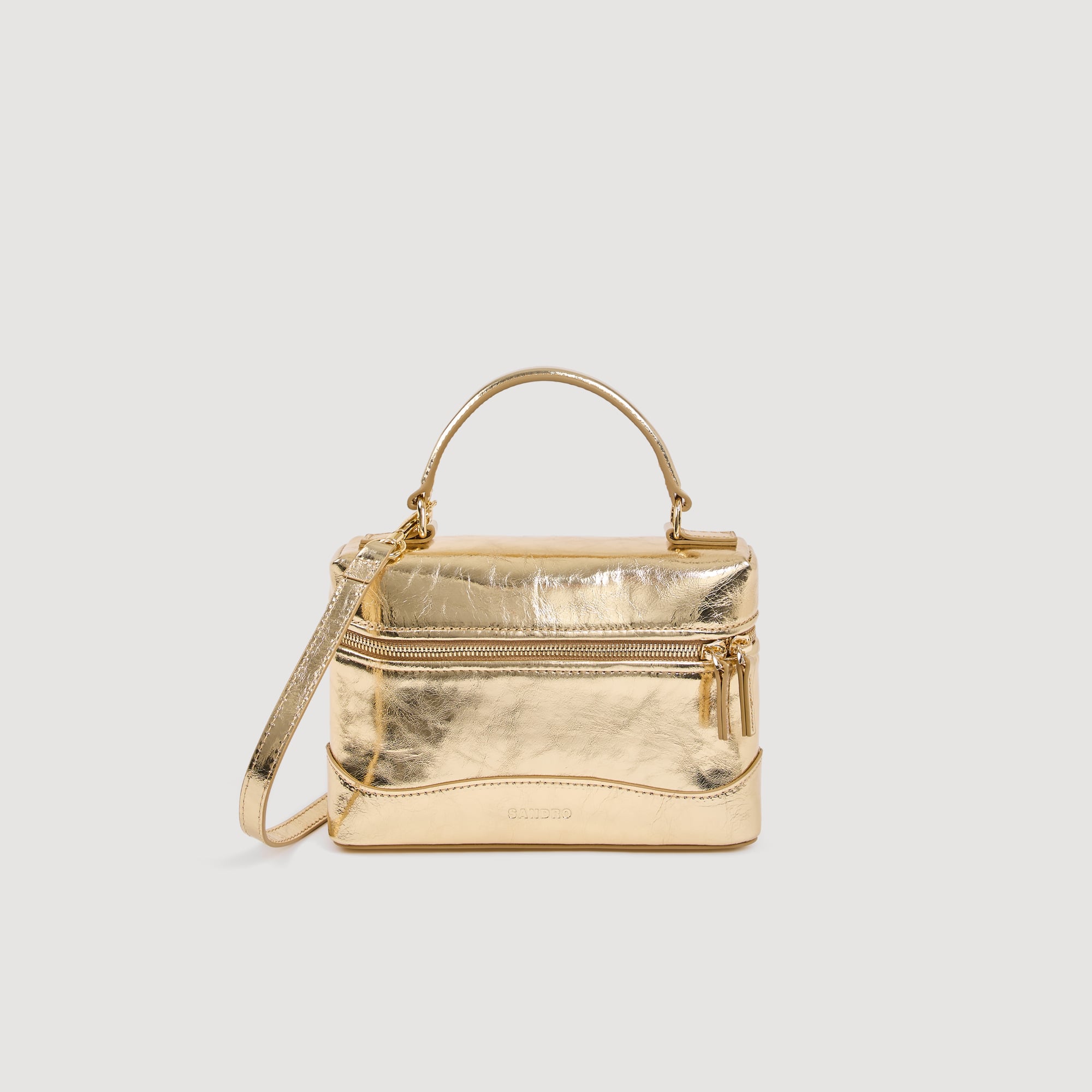 Sandro leather Tangolino vanity bag in metallic leather with zip fastening, a handle for hand and shoulder carrying, and a strap for crossbody wear