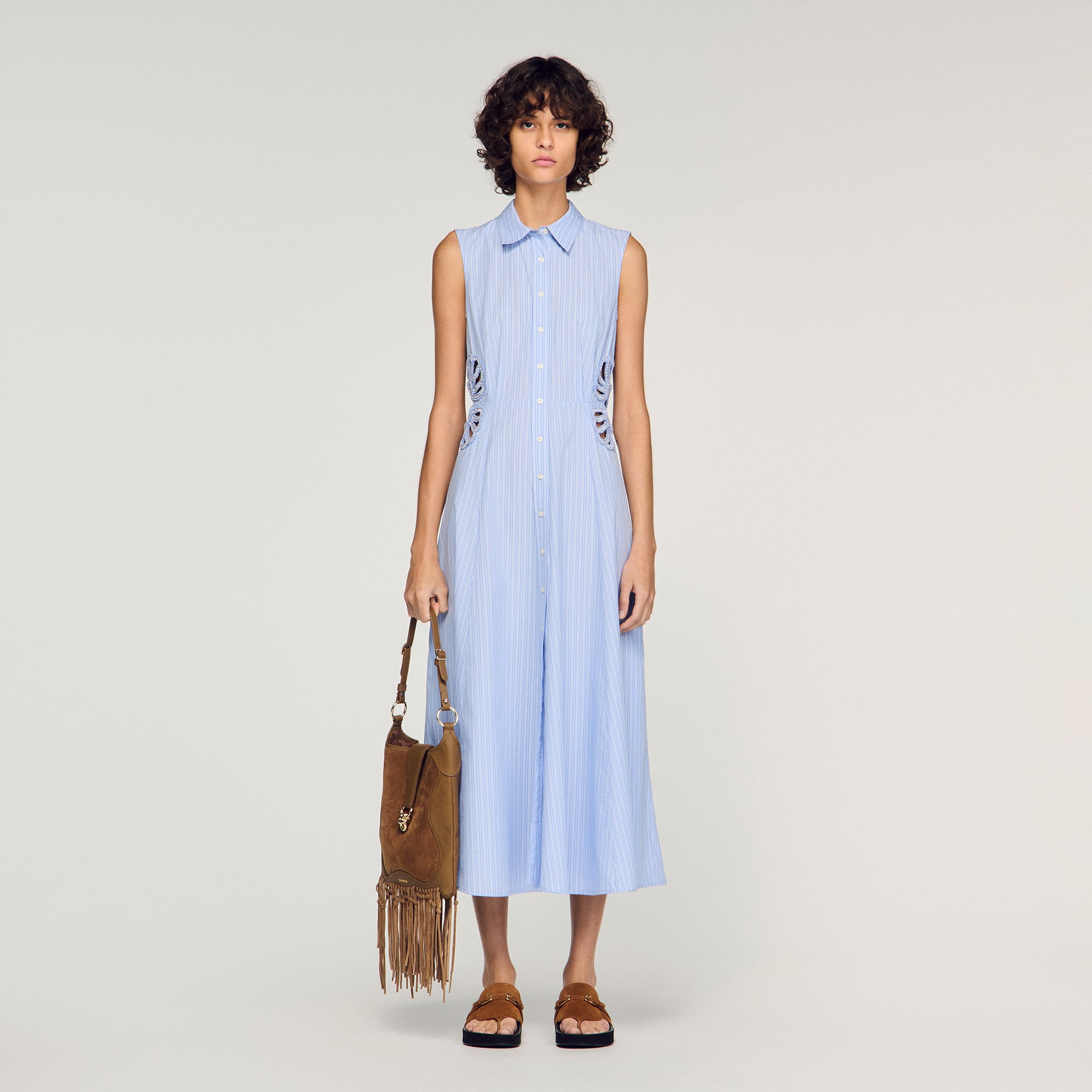 Striped cotton midi dress | Sandro US