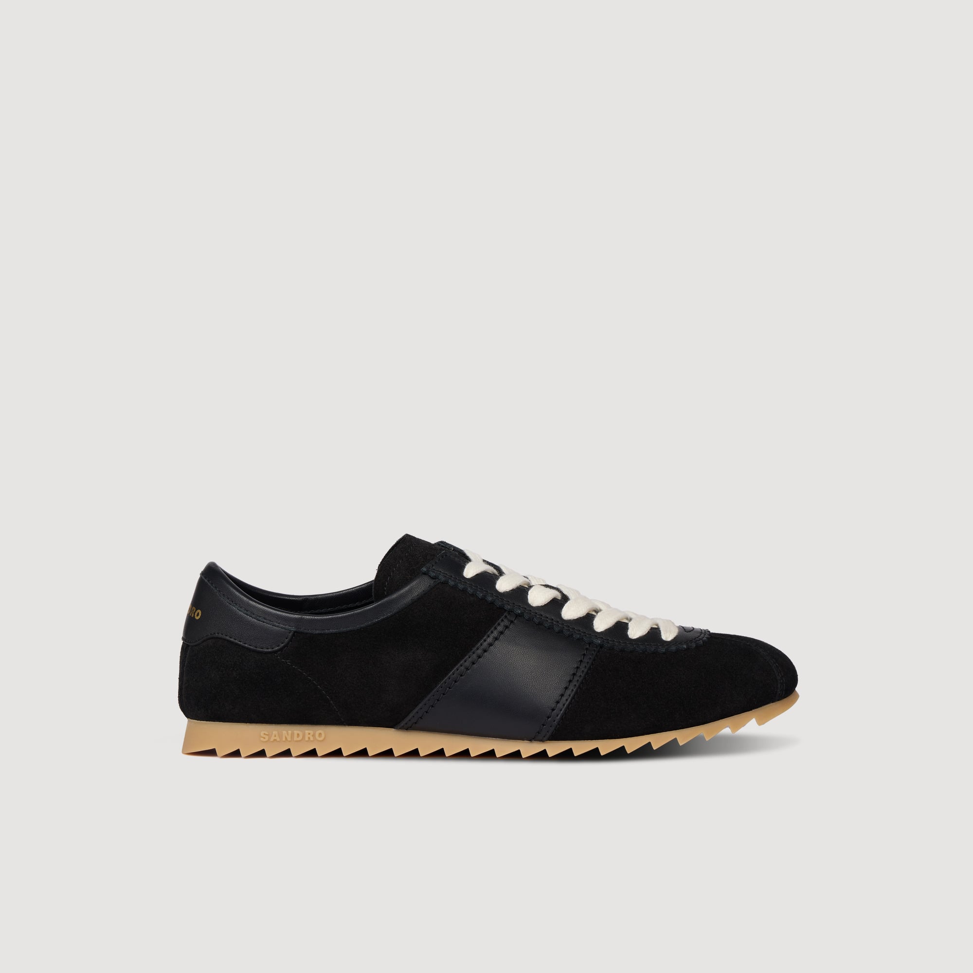 Sandro bullhide Lace-up low-top running sneakers in leather and suede, with gold embossed details