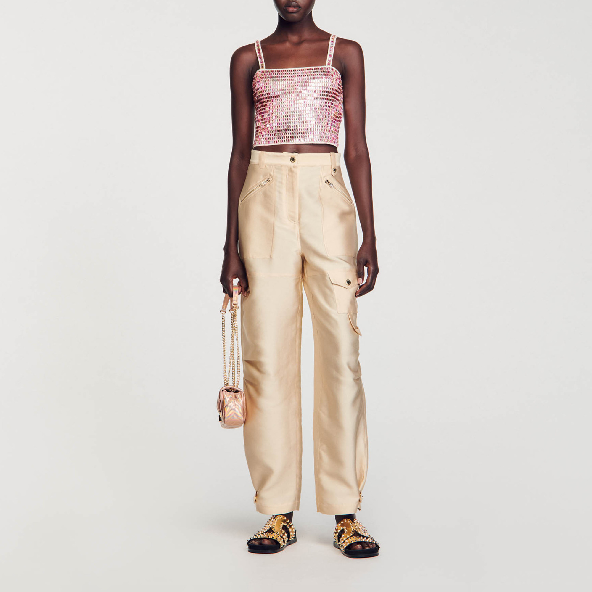 Sandro Short crop top with beads