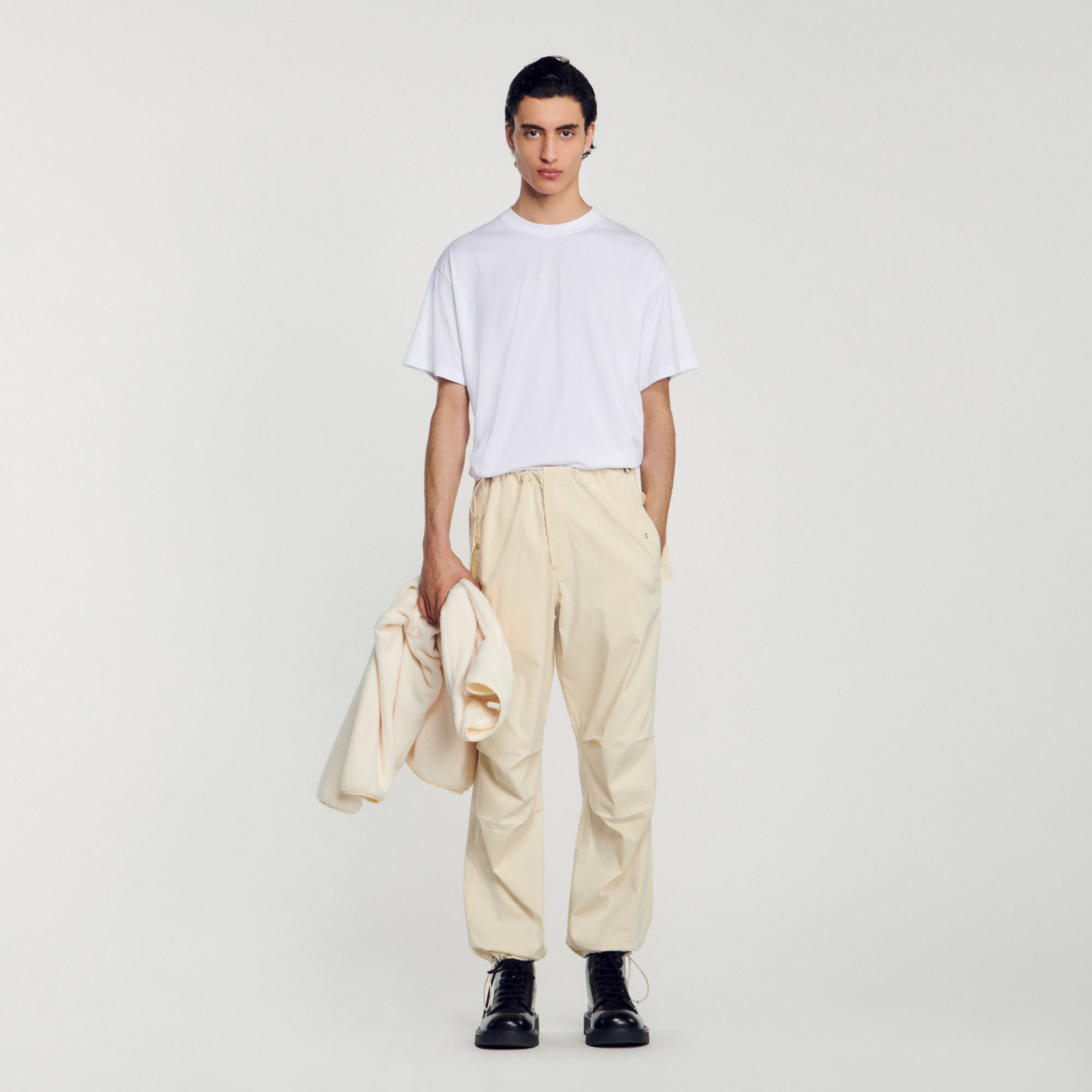 Sandro cotton Rib: Oversized T-shirt with a round neck, short sleeves and a rubber Sandro logo on the front
