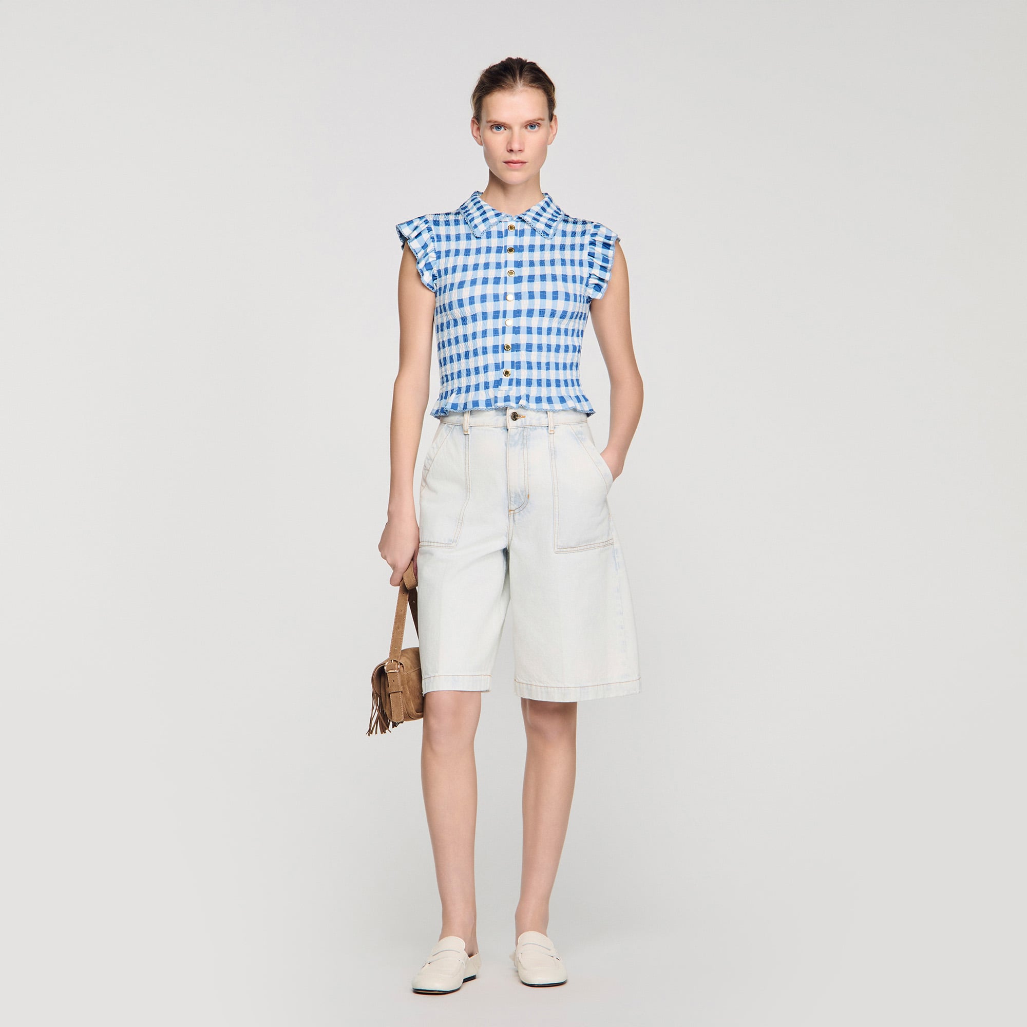 Check smocked shirt