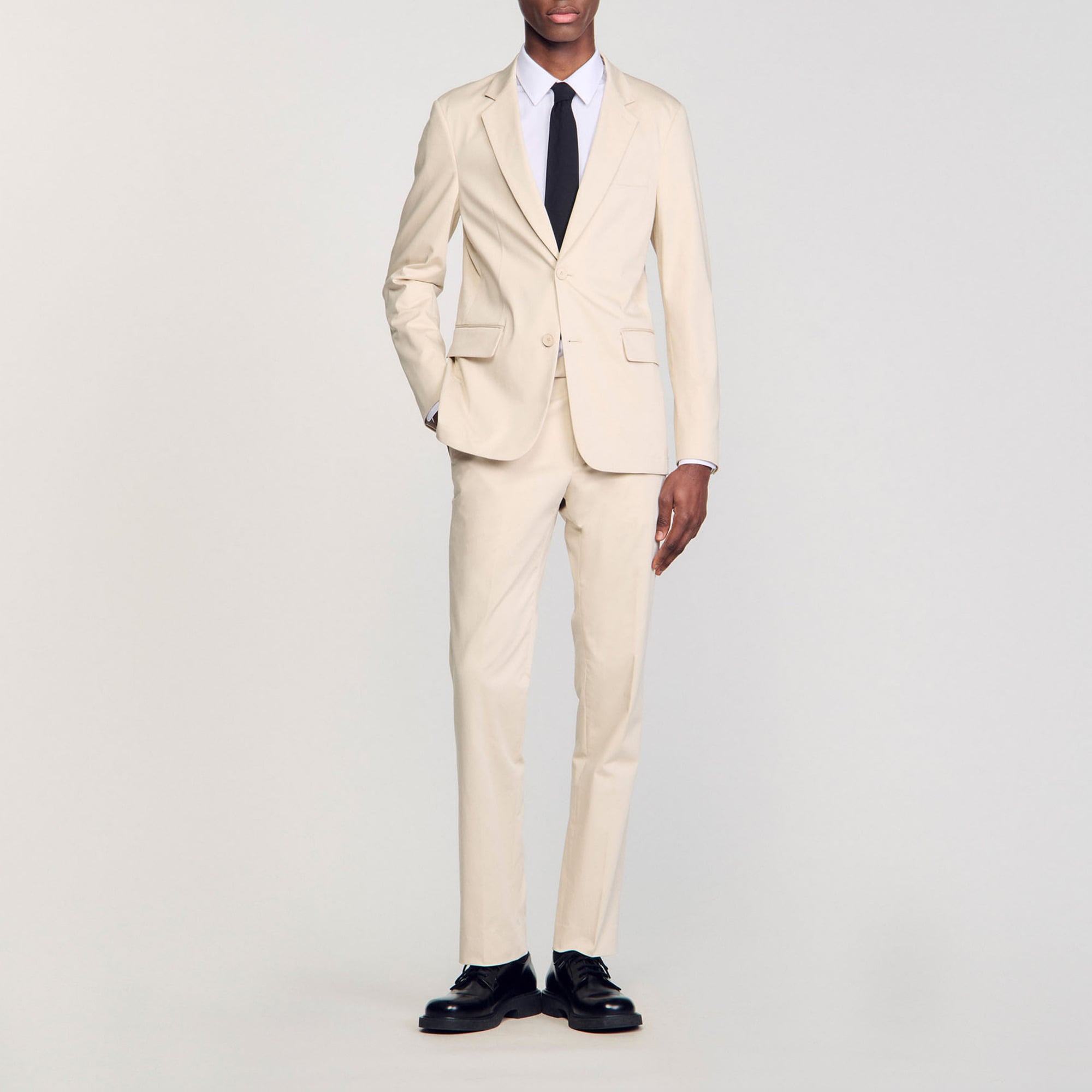 Sandro cotton Long-sleeved, unstructured, regular-fit cotton suit jacket with flap pockets