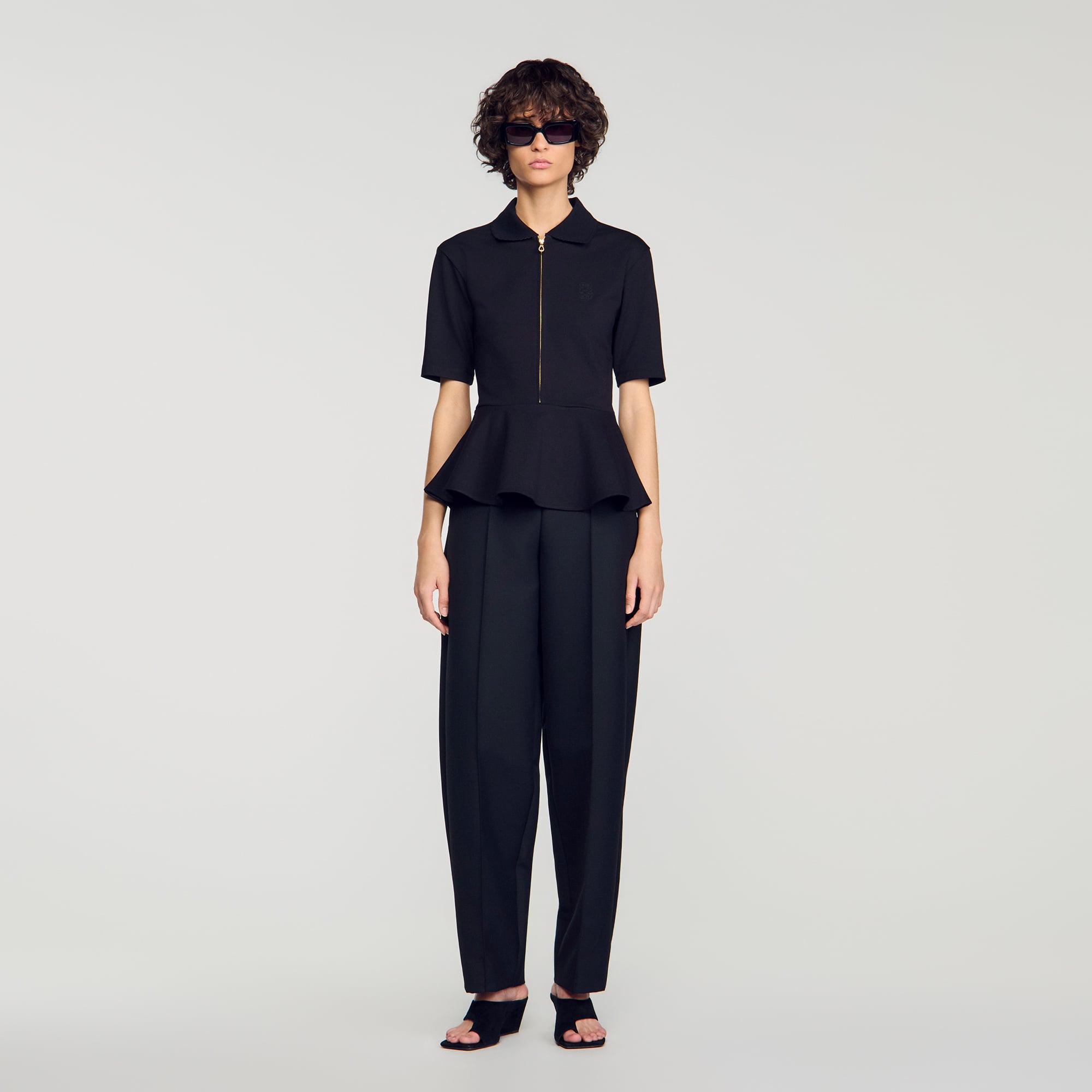 Peplum top with polo collar
