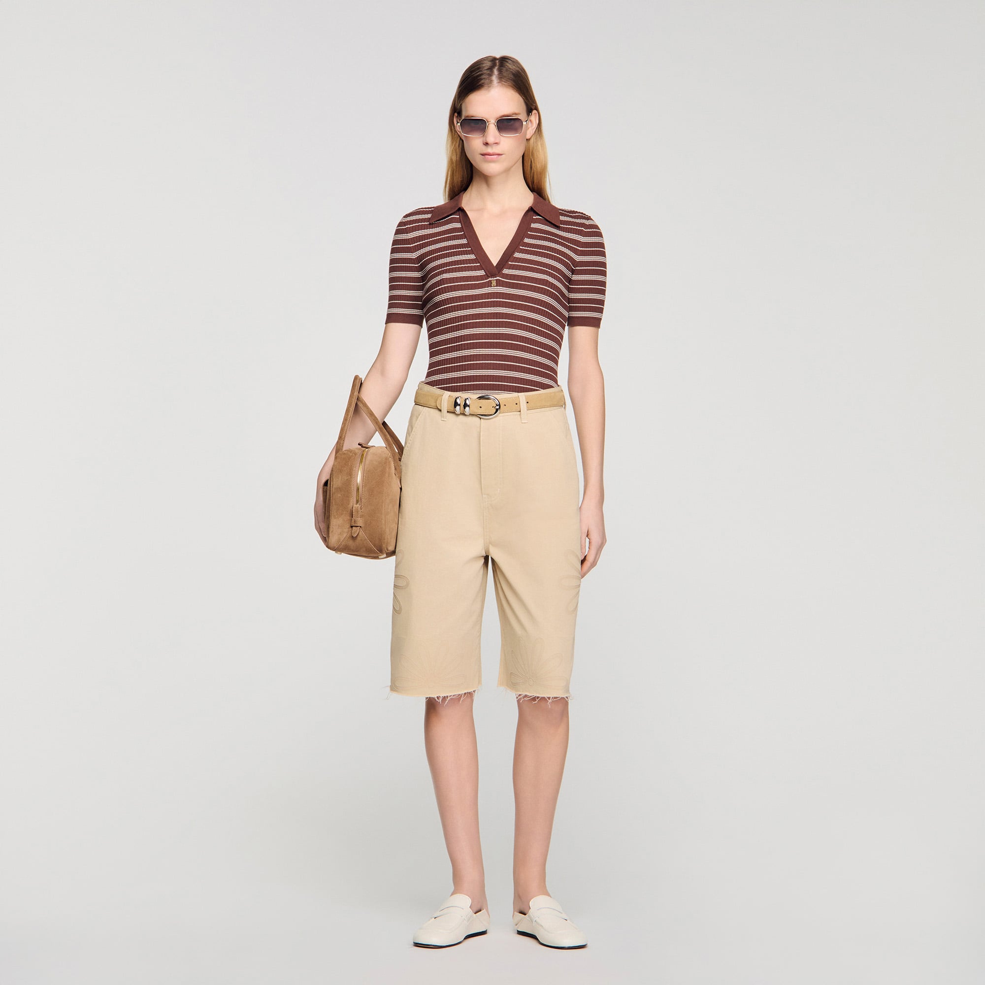 Striped V-neck polo sweater