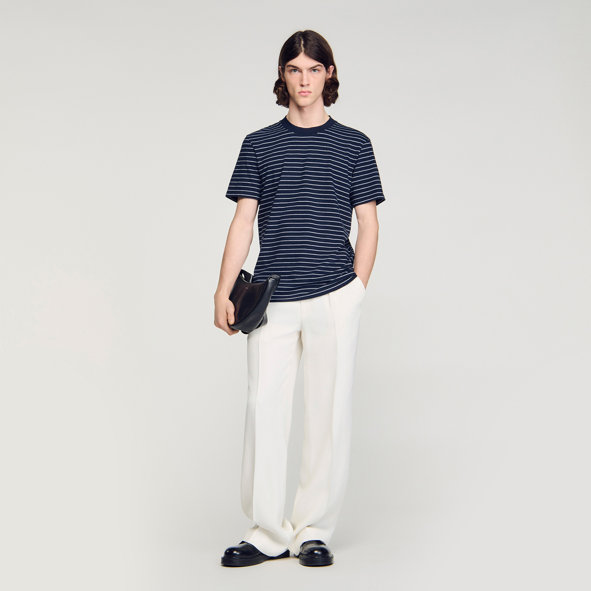 Sandro cotton Breton striped T-shirt with classic fit, round neck and short sleeves