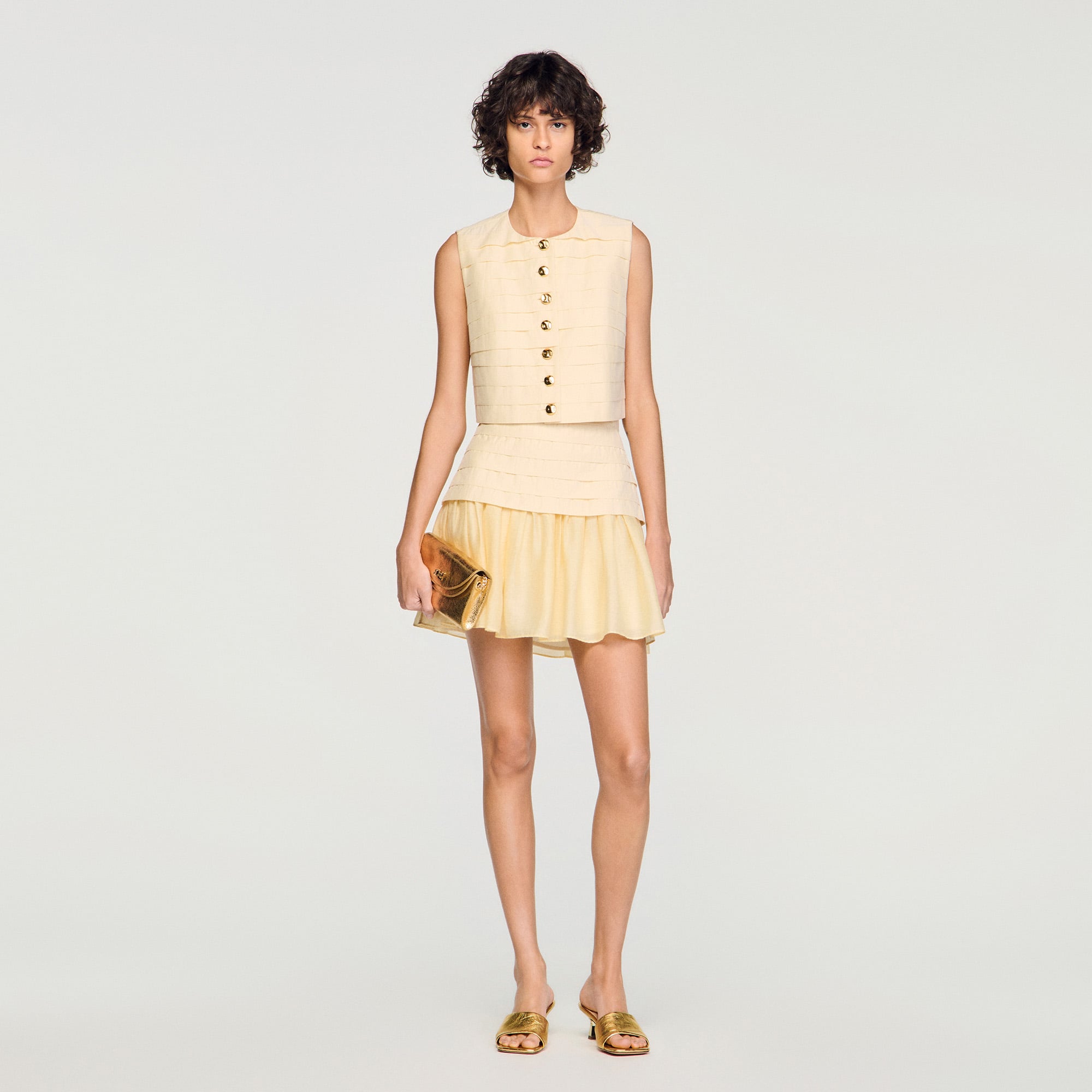 Mini pleated skirt in Vanilla for Women | Sandro Paris