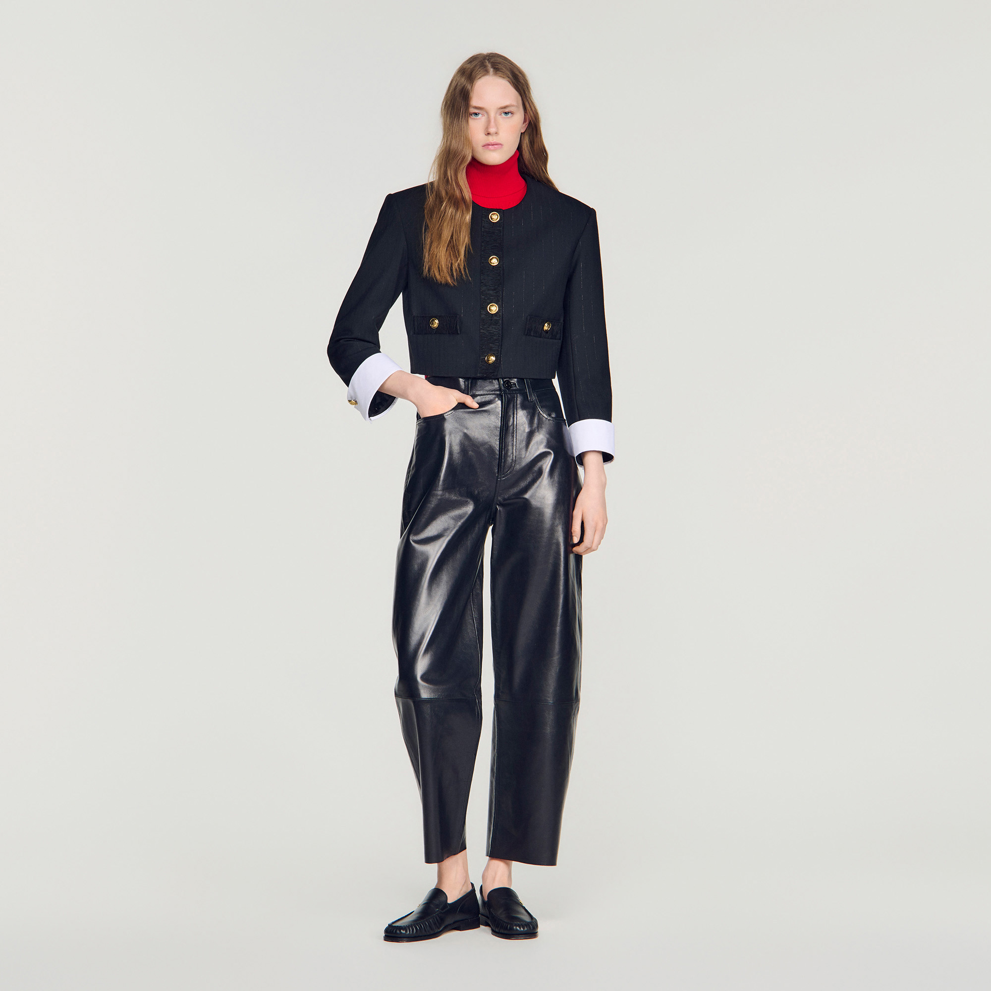 Cropped striped wool jacket