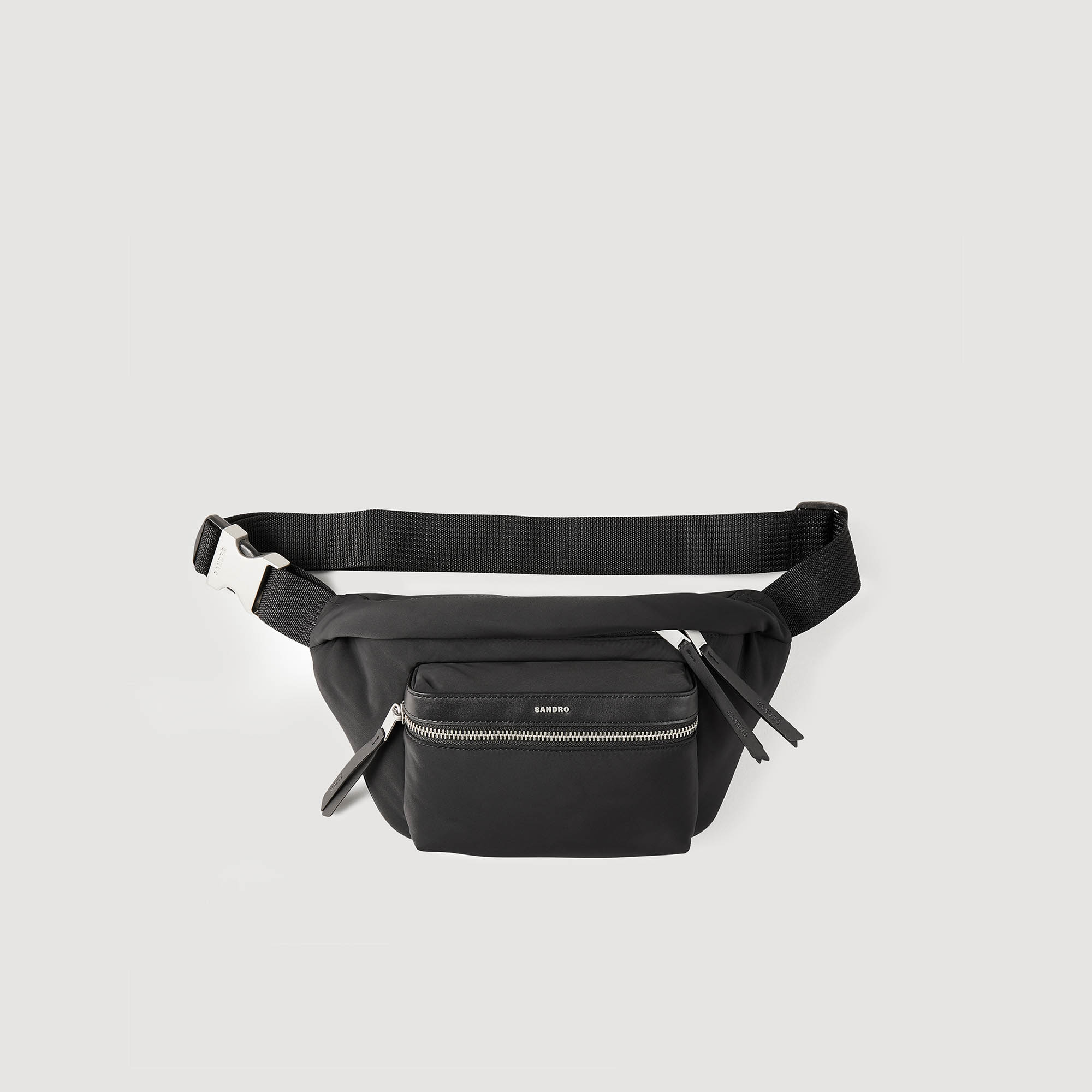 Sandro polyester Lining: Canvas and leather belt bag with zip fastening, front zip pocket with Sandro embossed pull tab, and adjustable belt