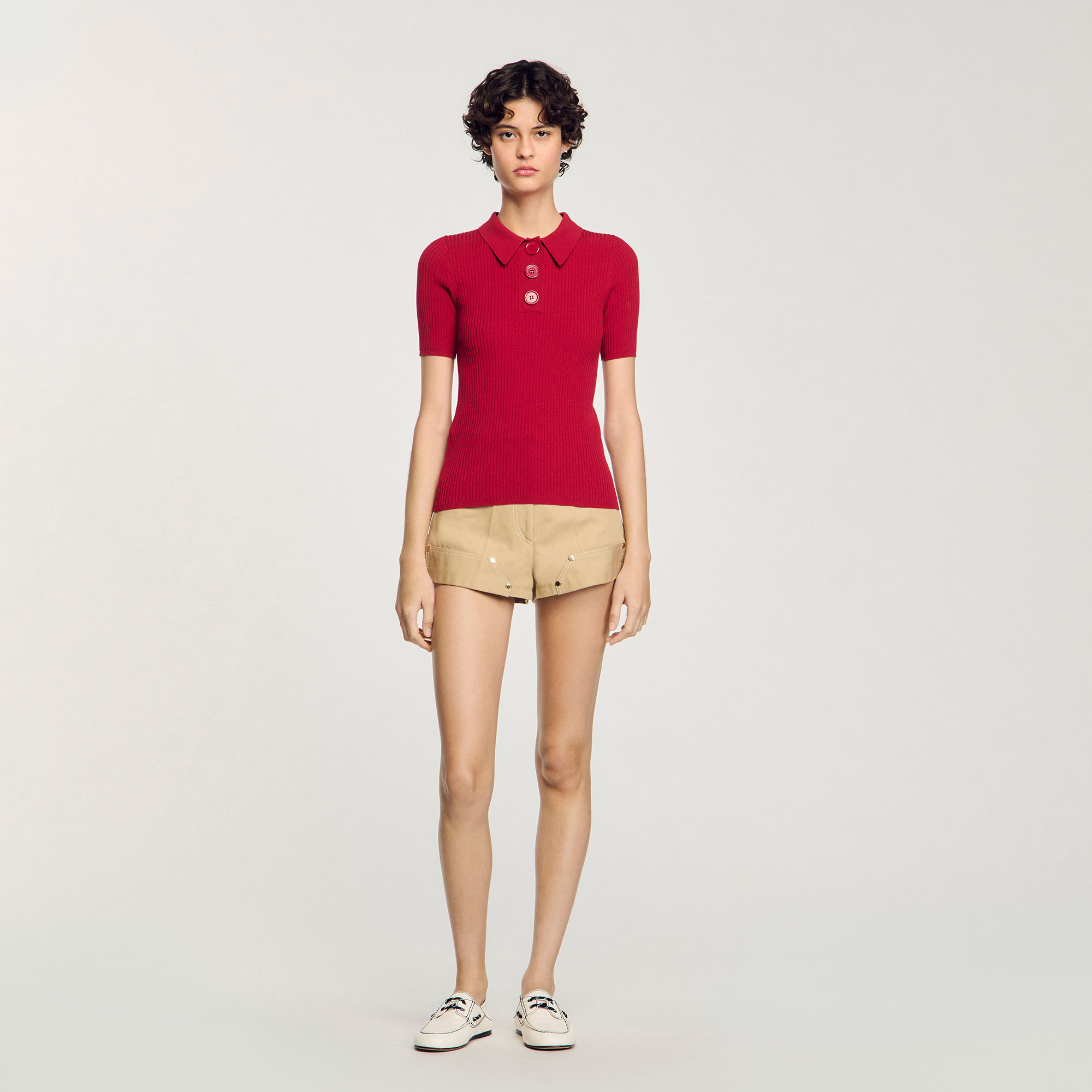 Rib knit polo shirt