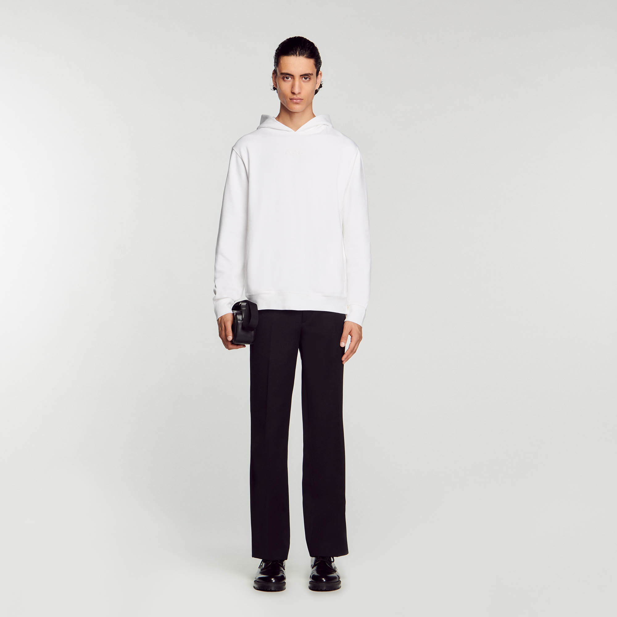 Sandro cotton Rib: Long-sleeved hooded sweatshirt decorated with the Sandro logo in rubber on the front
