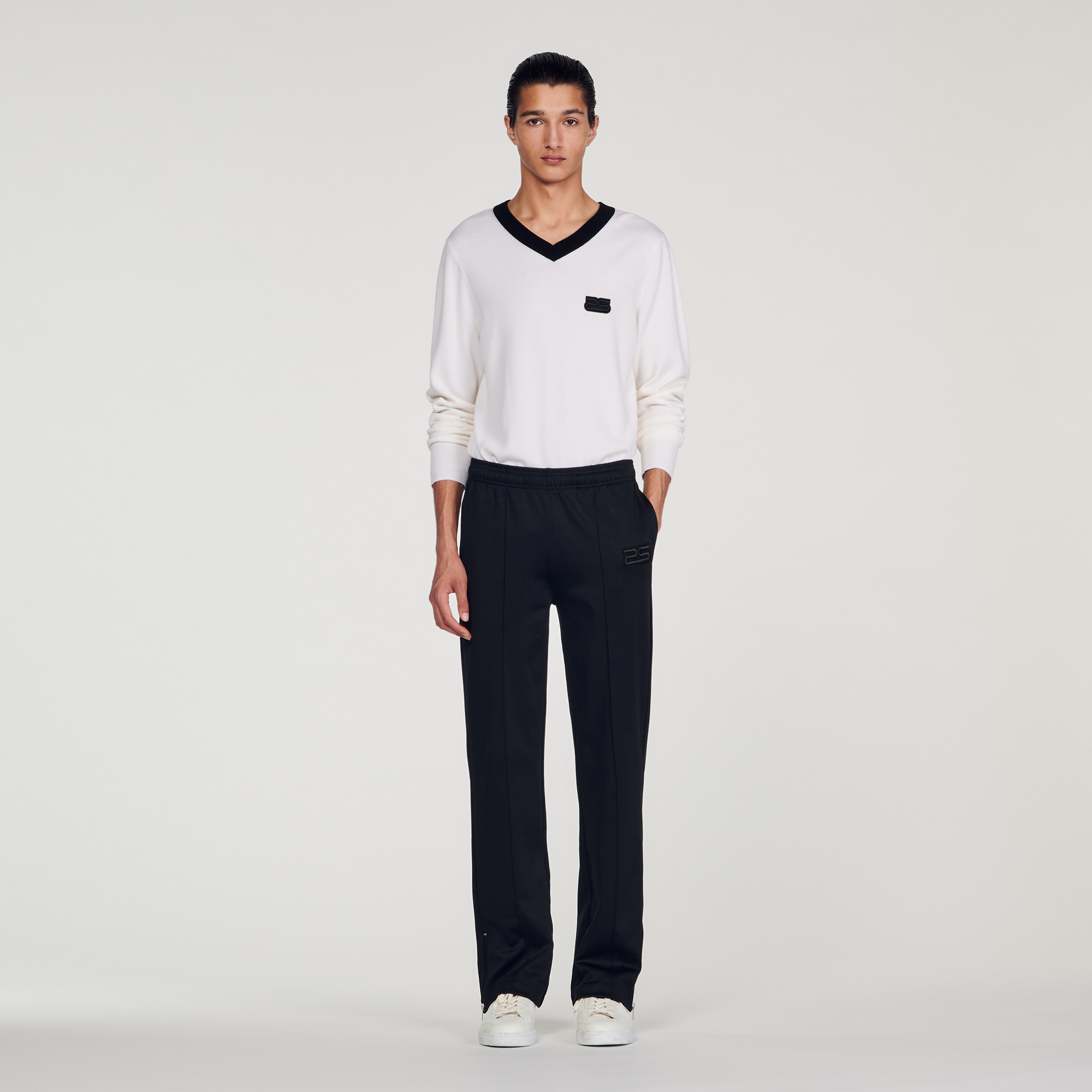 Sandro polyester Technical jersey jogging bottoms with elasticated waistband, side pockets and embellished with tone-on-tone double S embroidery