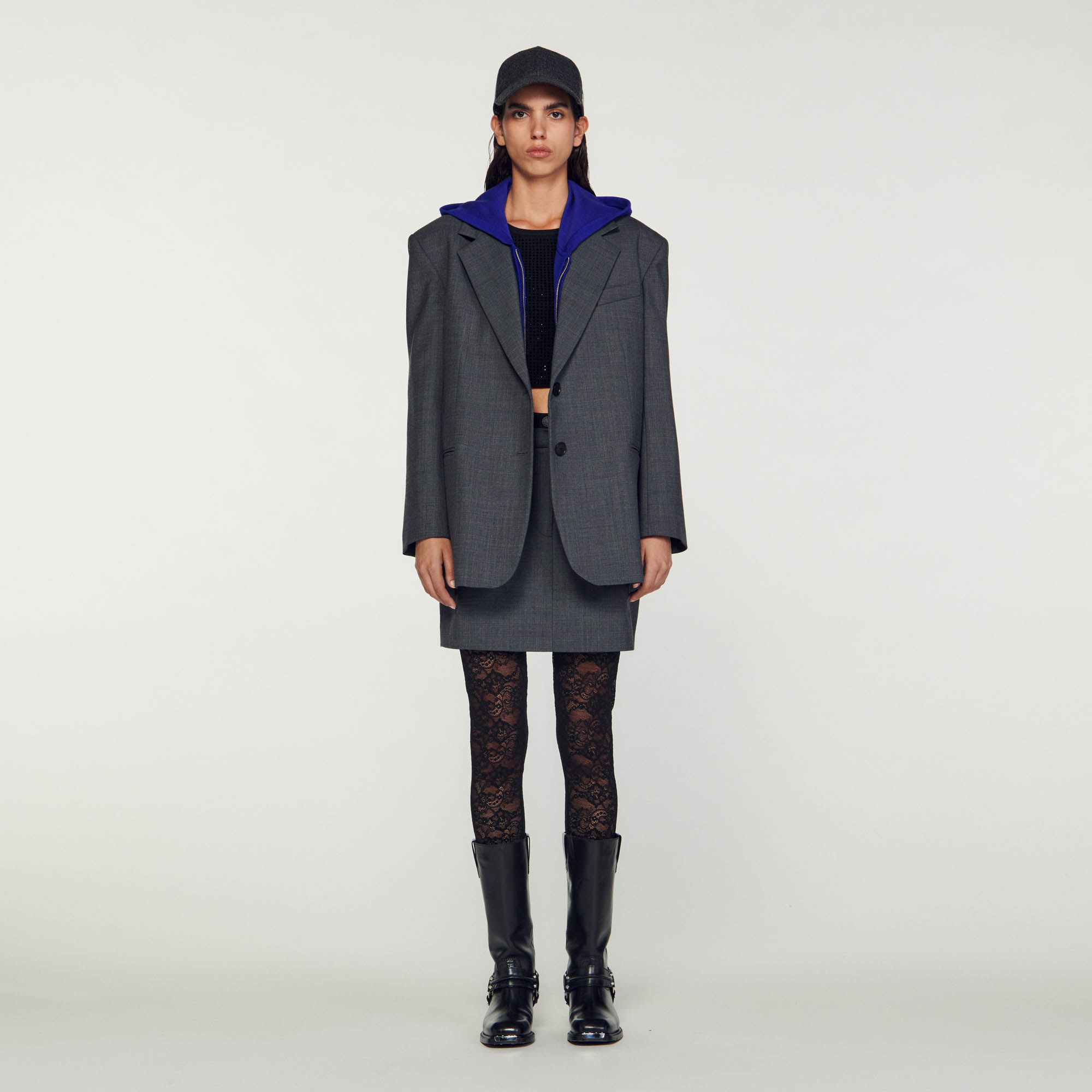 Sandro wool Oversized blazer featuring a lapel collar, long sleeves and welt pockets