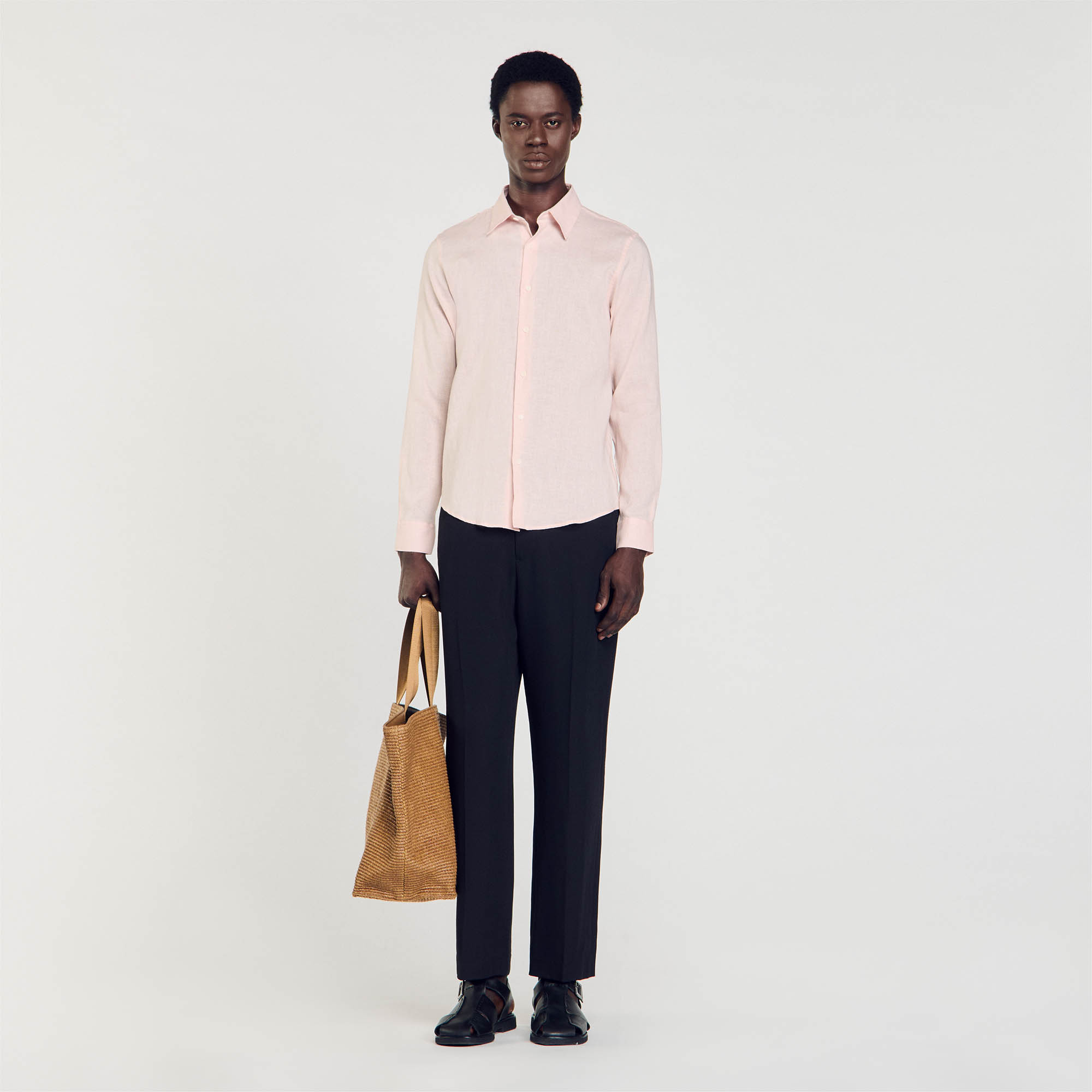 Sandro cotton Classic buttoned shirt with a stand collar and long sleeves with buttoned cuffs