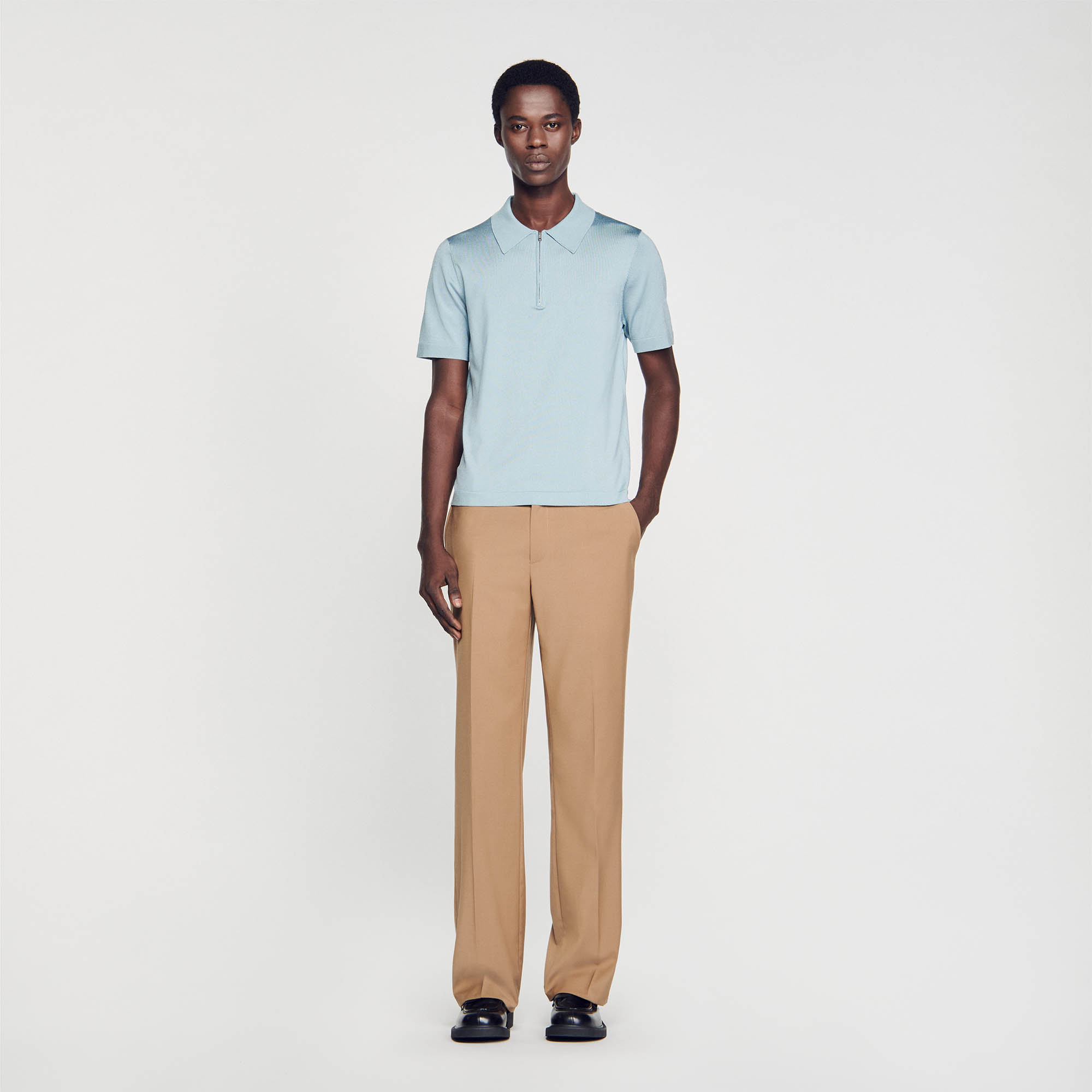 Sandro acetate Knitted polo shirt with a zip-up shirt collar and short sleeves