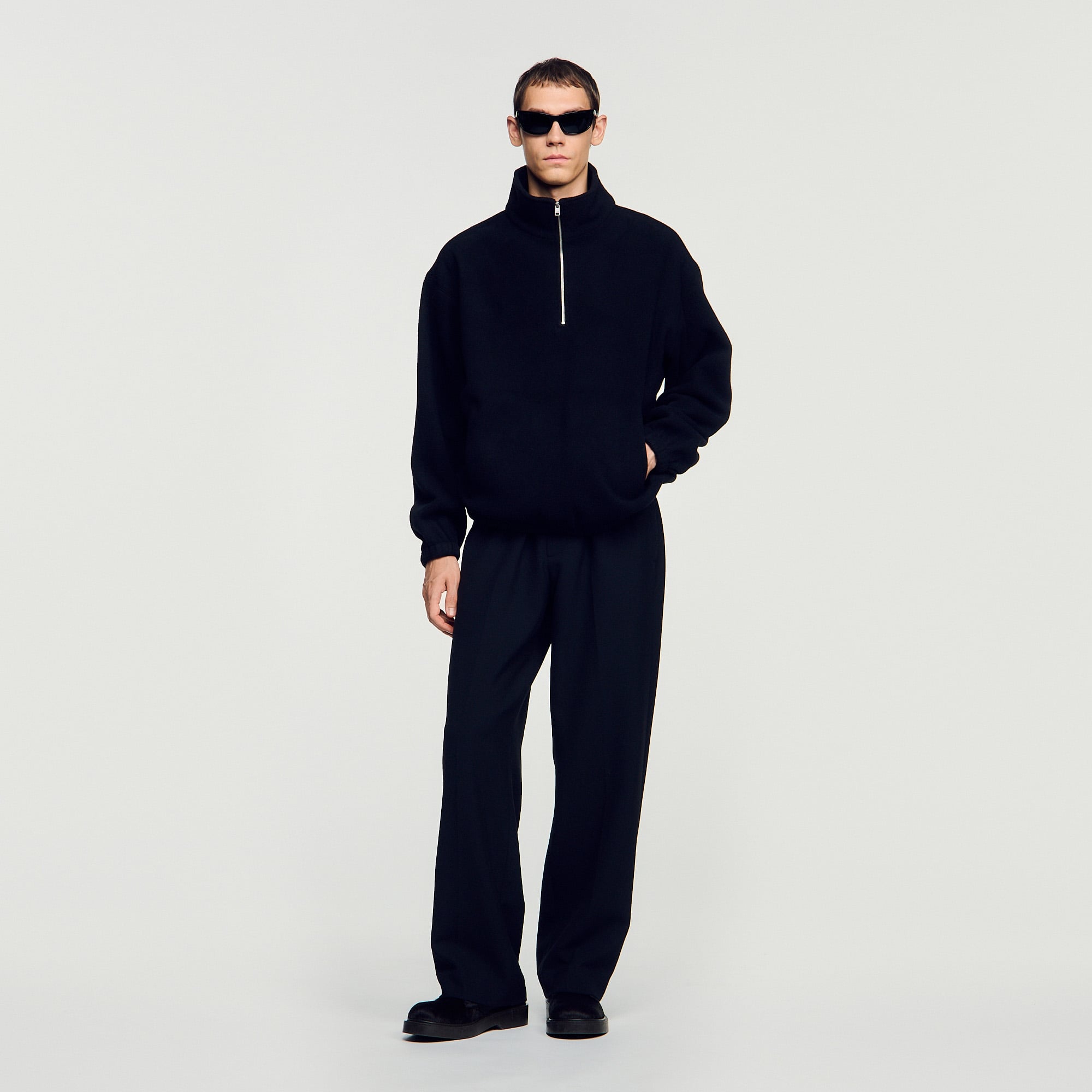 Zipped standing collar sweatshirt