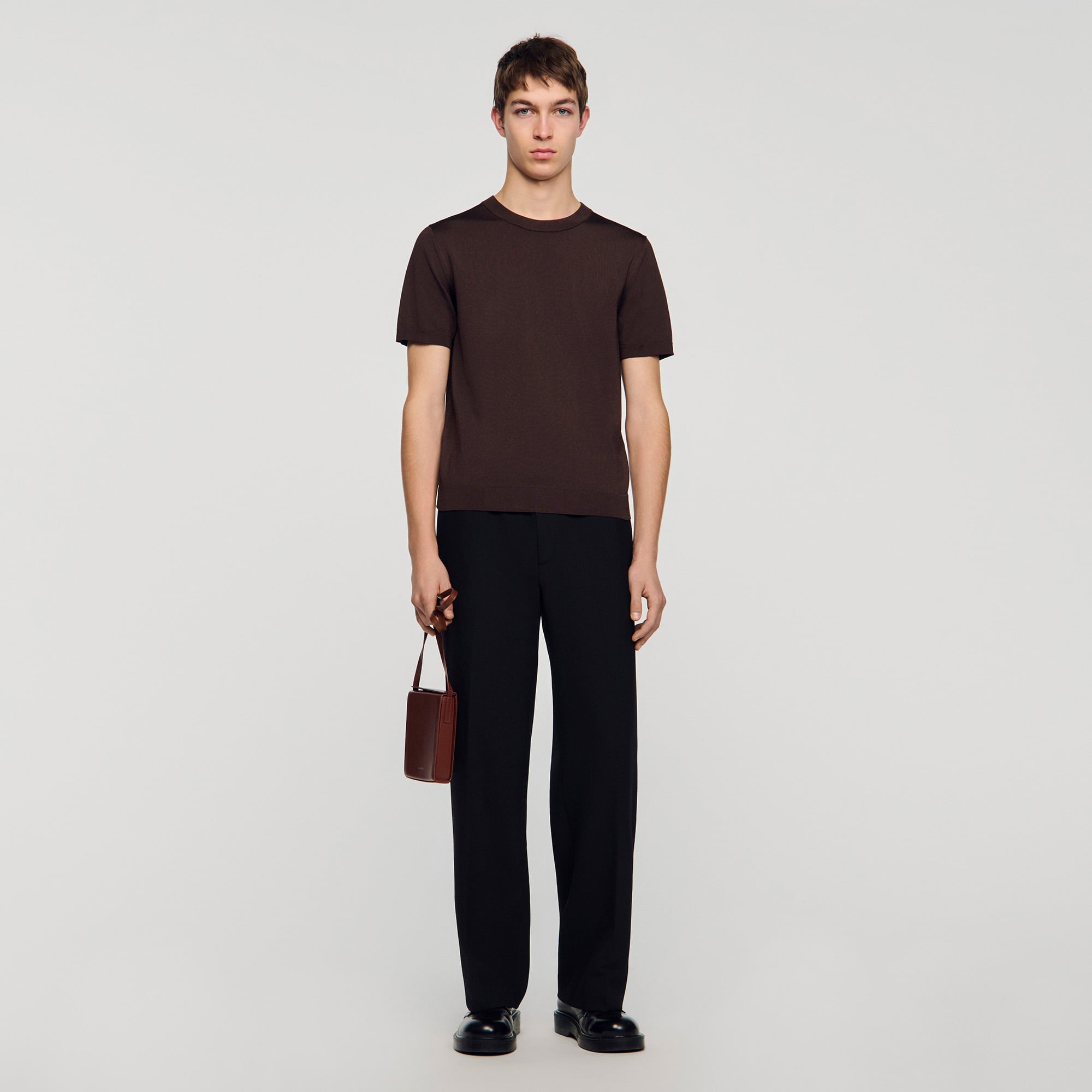 Sandro acetate Knit T-shirt with round neck and short sleeves