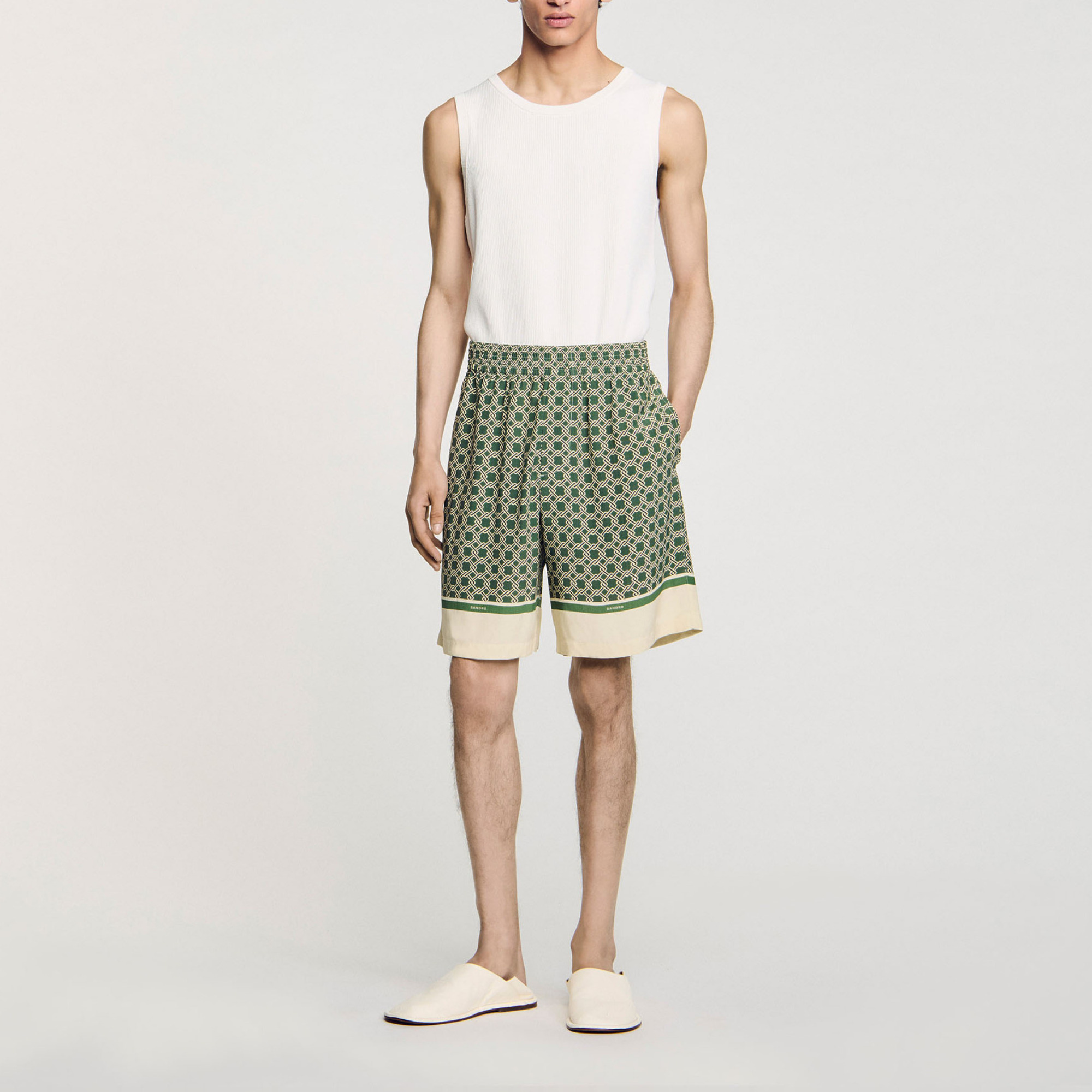 Sandro viscose Flowy Bermuda shorts with elasticated waistband and grid motif