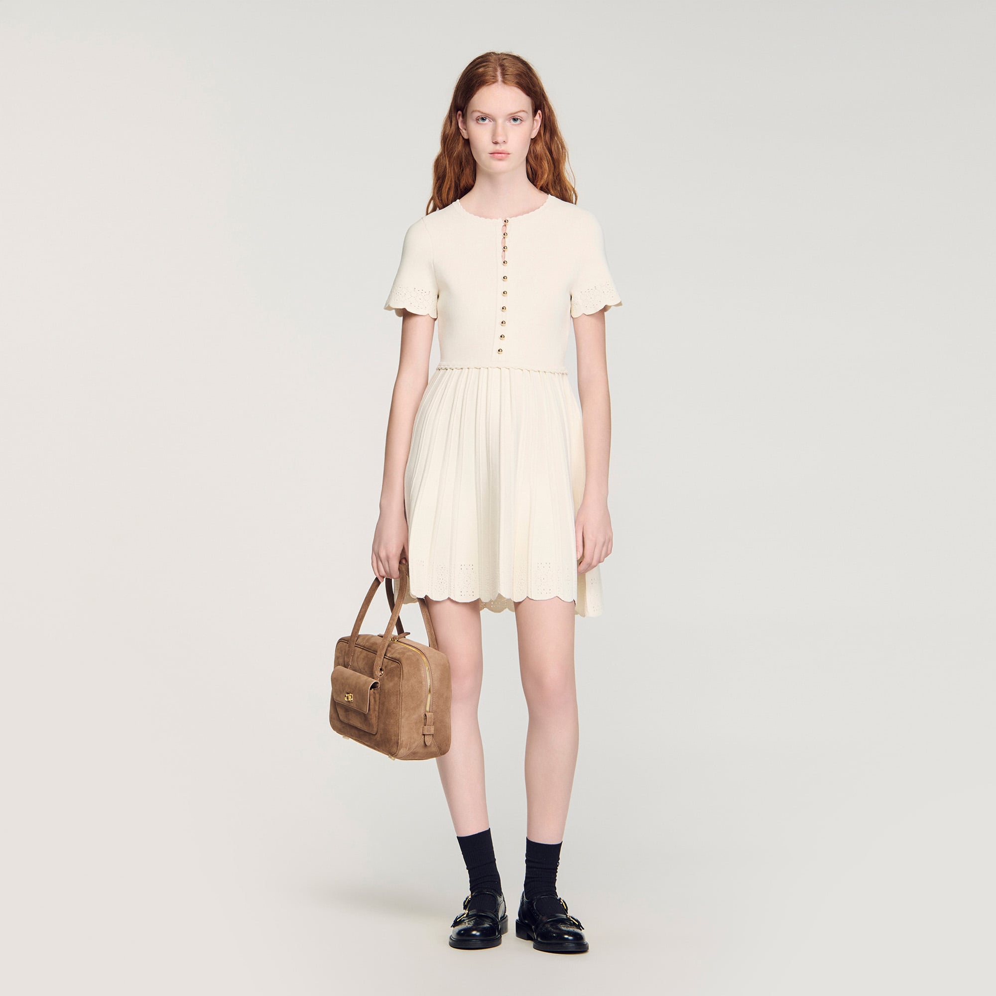 Sandro Pointelle knit Mini Dress - Ecru Sandro Pointelle knit Mini Dress - Ecru