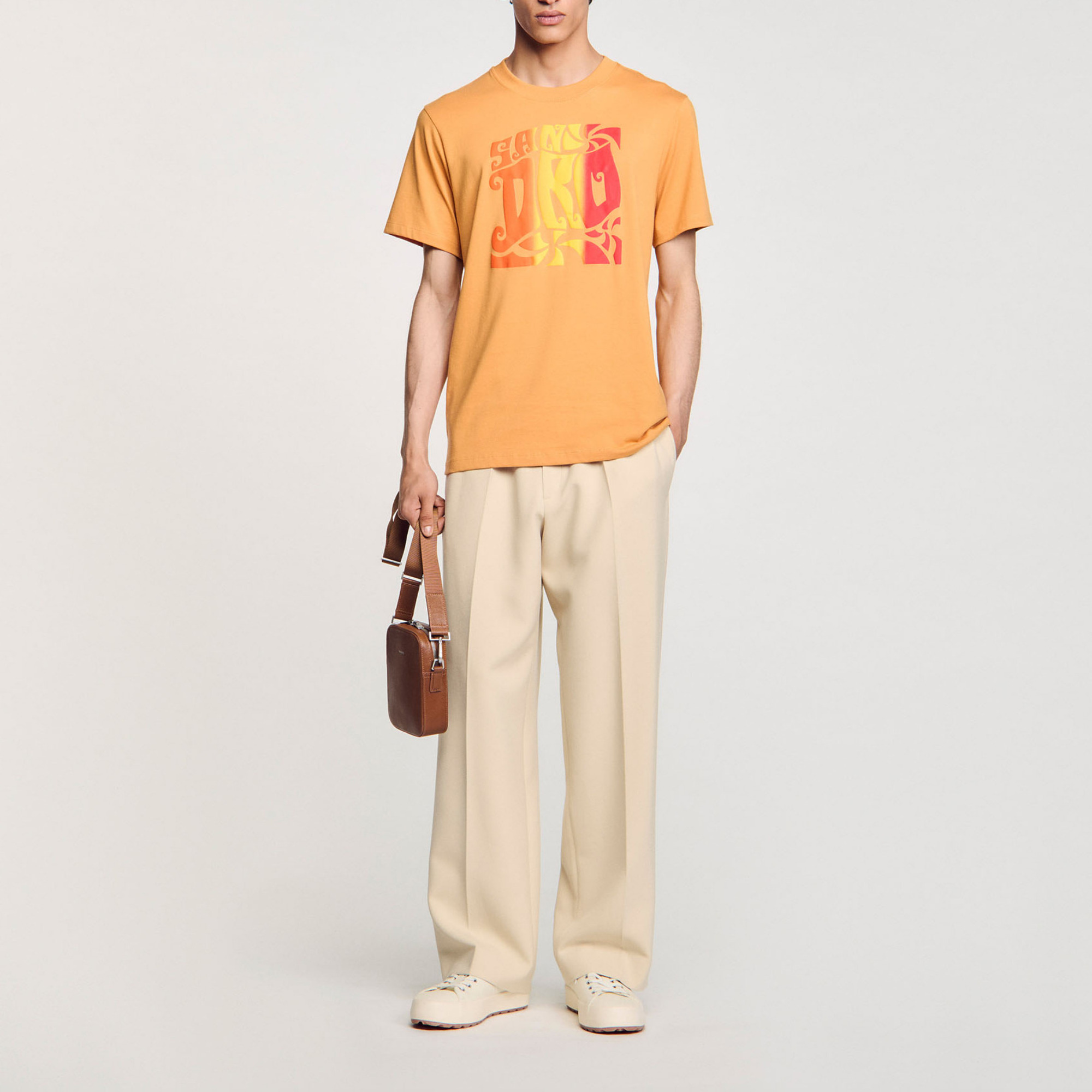 Sandro cotton Short-sleeved cotton T-shirt with a round neck and a Sandro motif