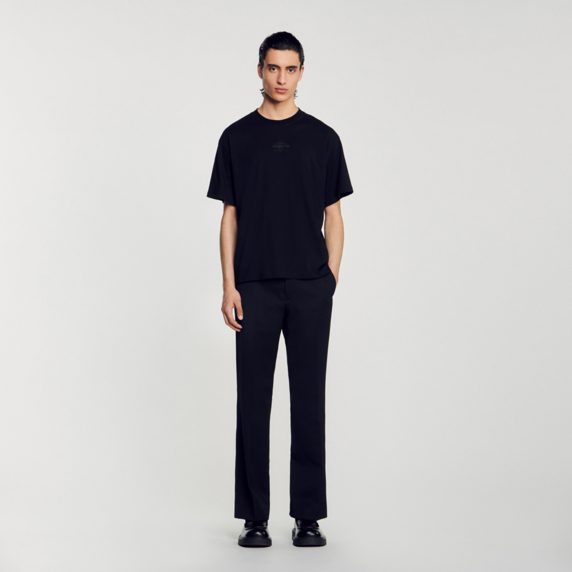 Sandro cotton Rib: Oversized T-shirt with a round neck, short sleeves and a rubber Sandro logo on the front
