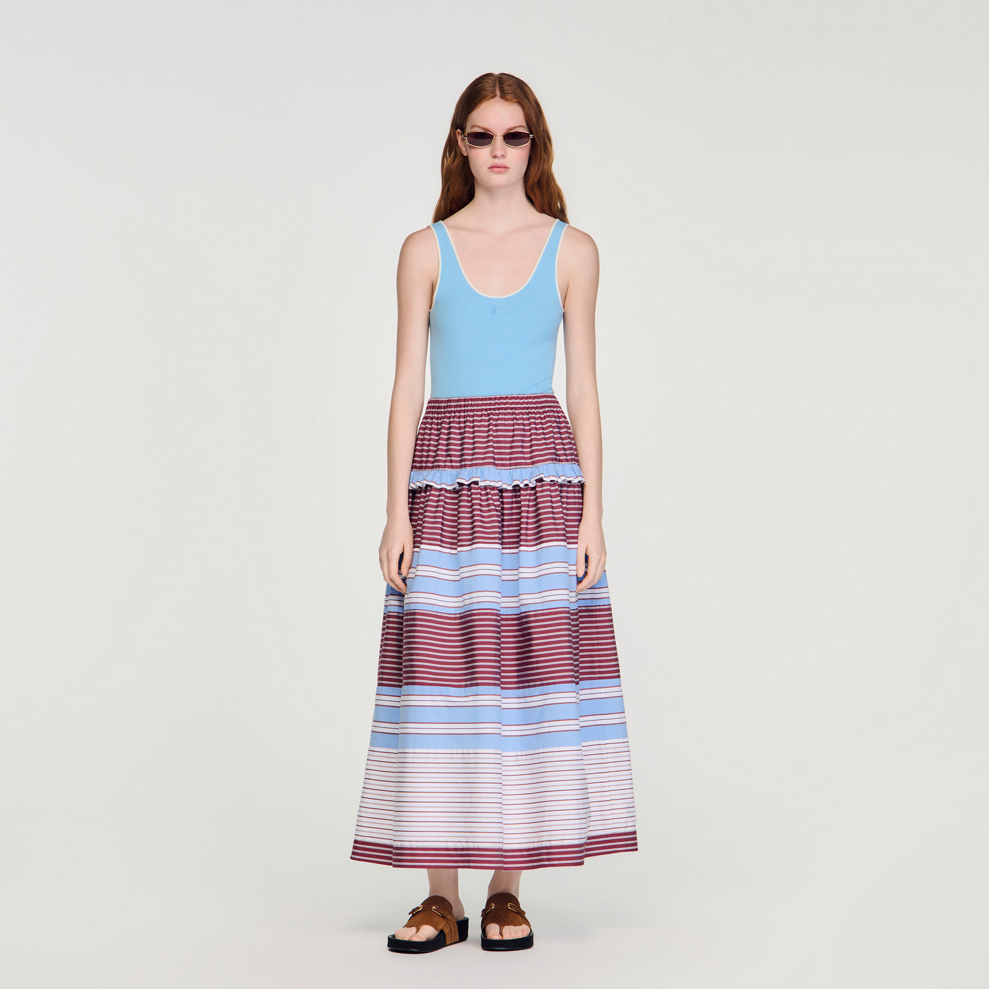 Maxi striped cotton skirt
