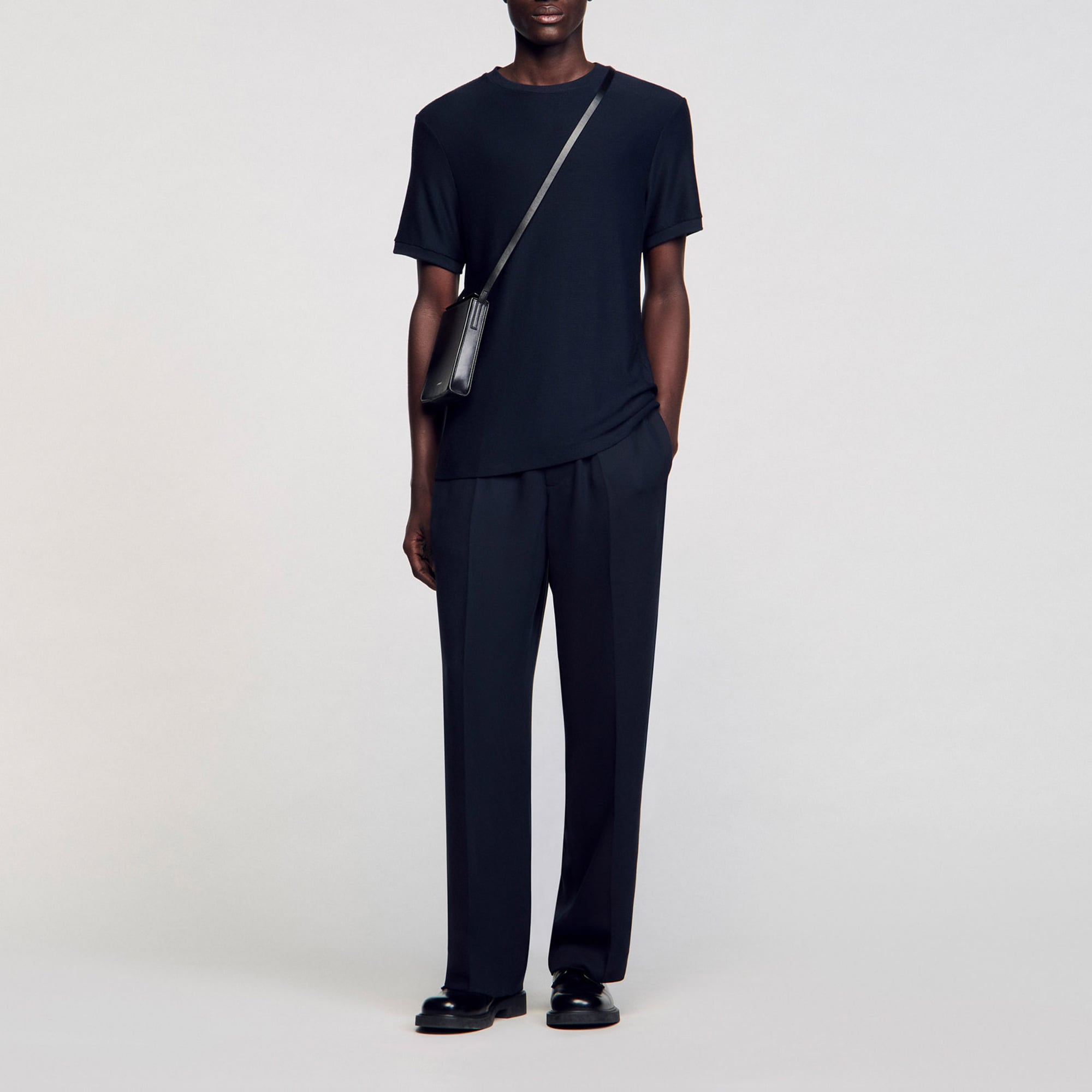 Sandro viscose Light, short-sleeve mock neck T-shirt