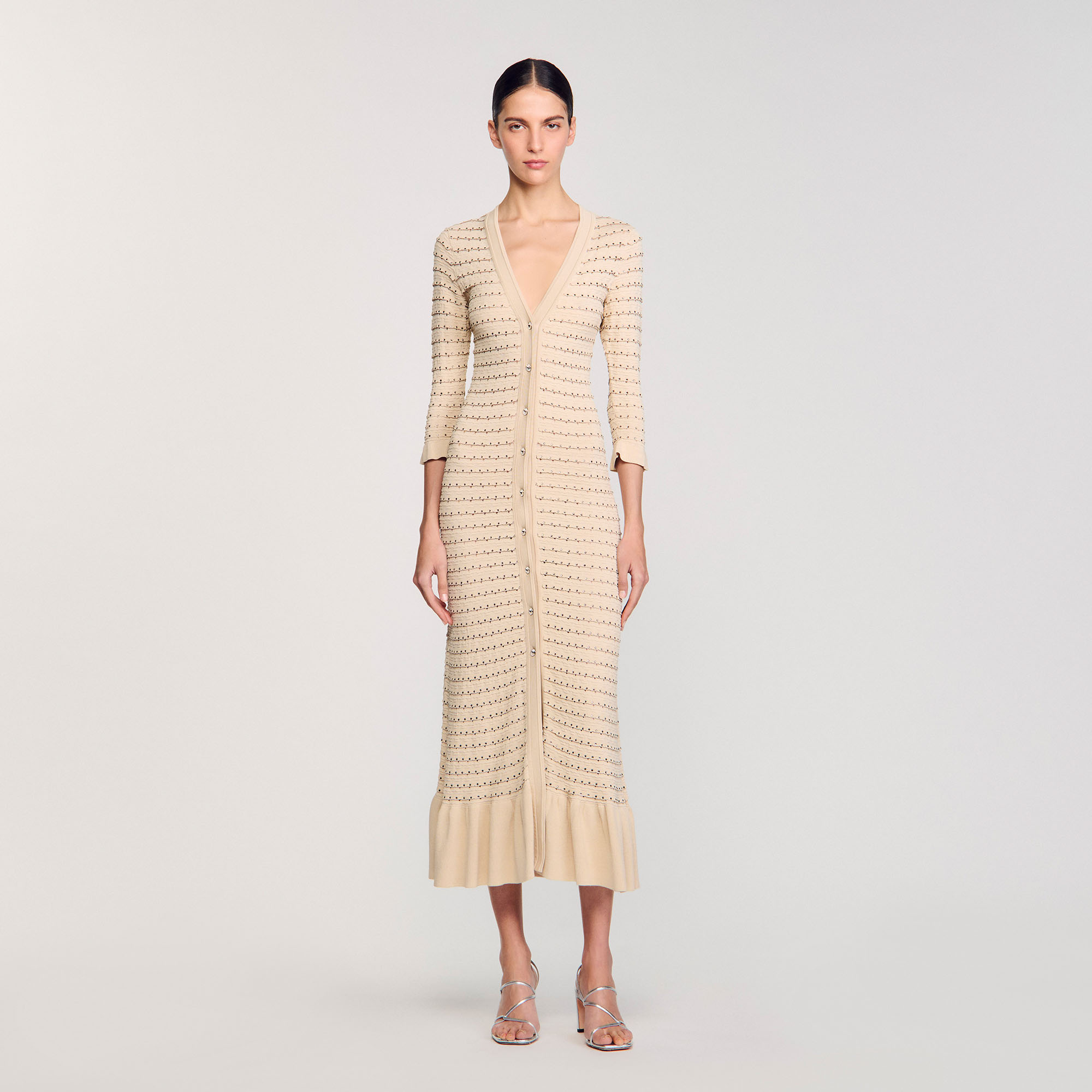 Sandro Rhinestone knit maxi dress