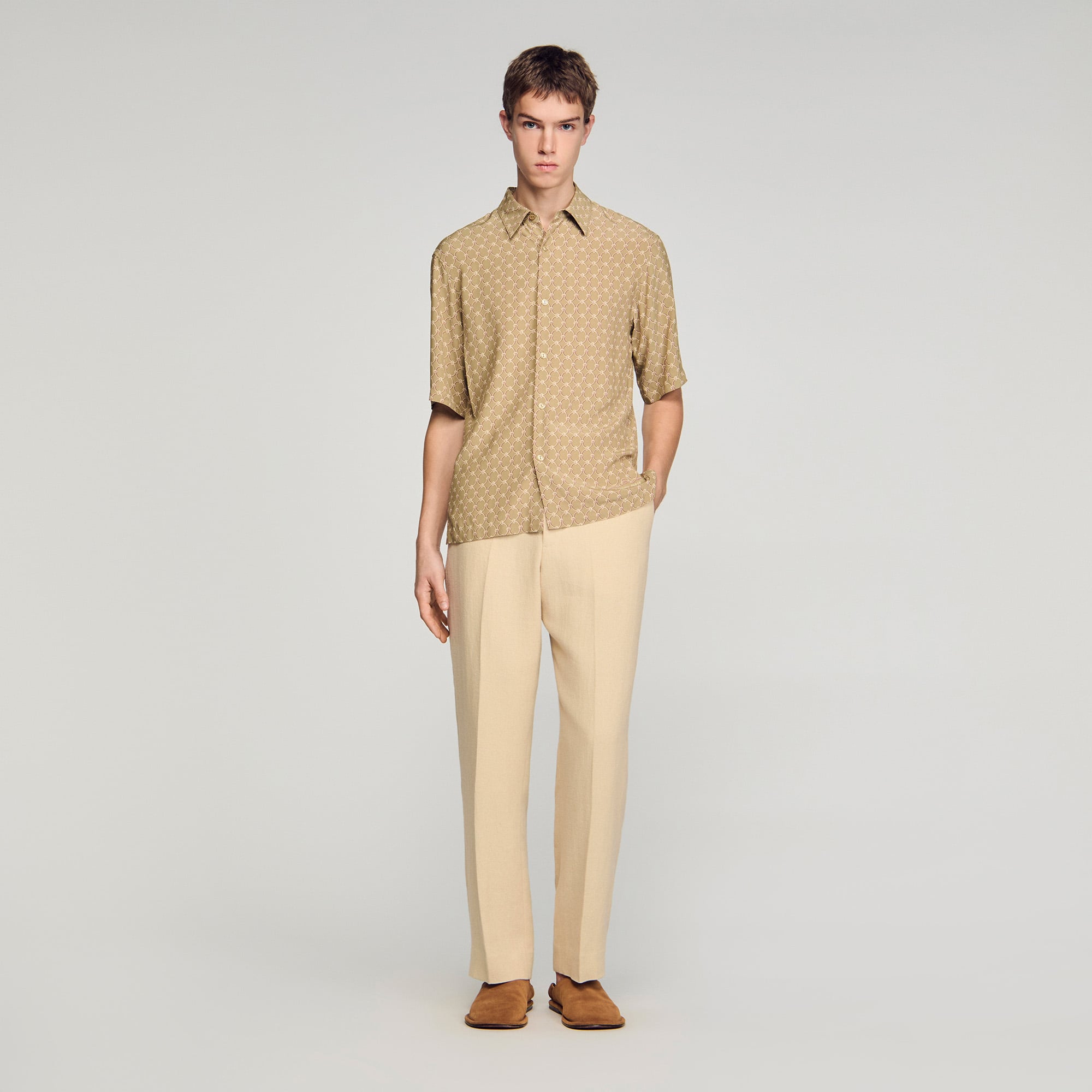 Loose-fit chain link print shirt in Sky Blue for Men | Sandro Paris