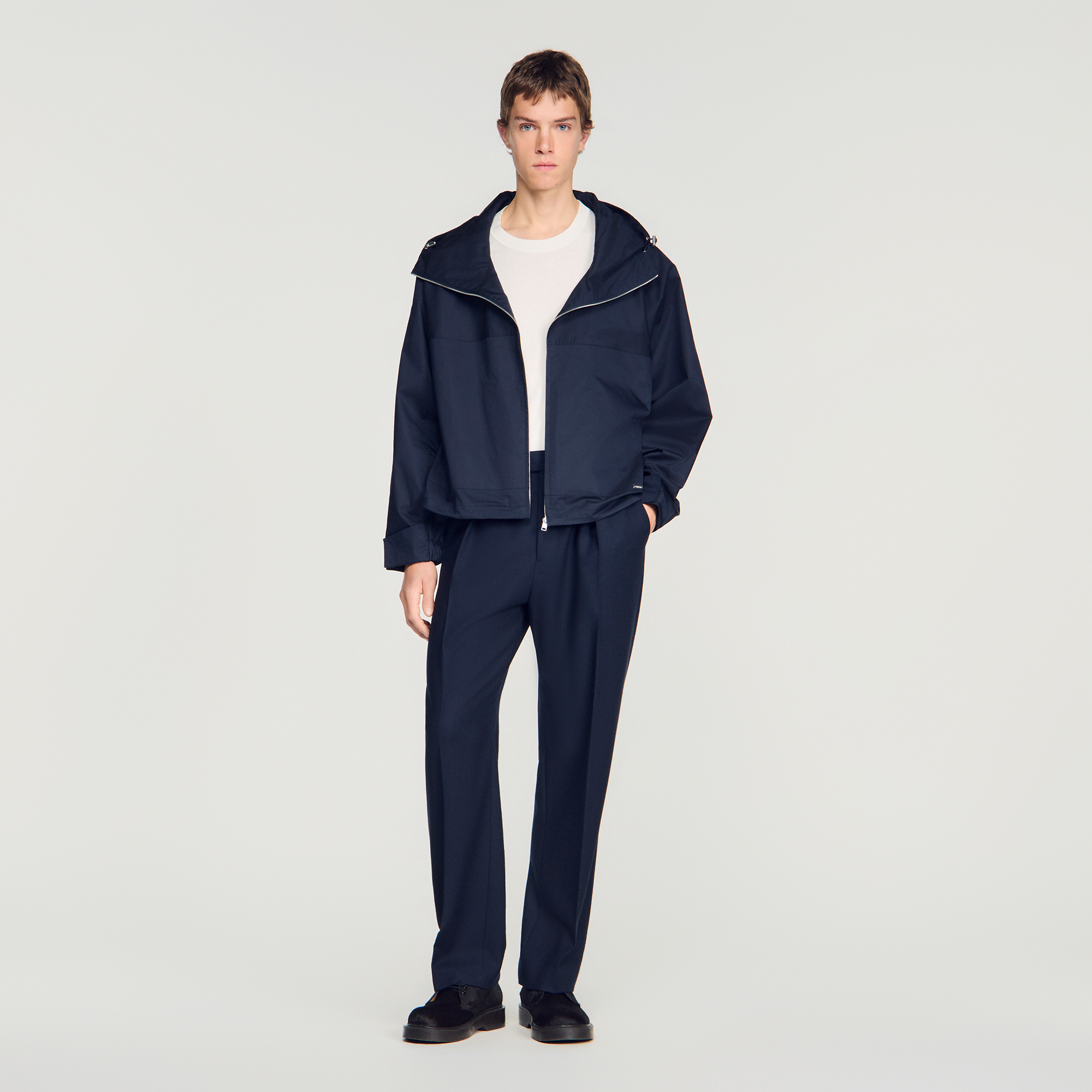 Hooded zip-up cotton jacket