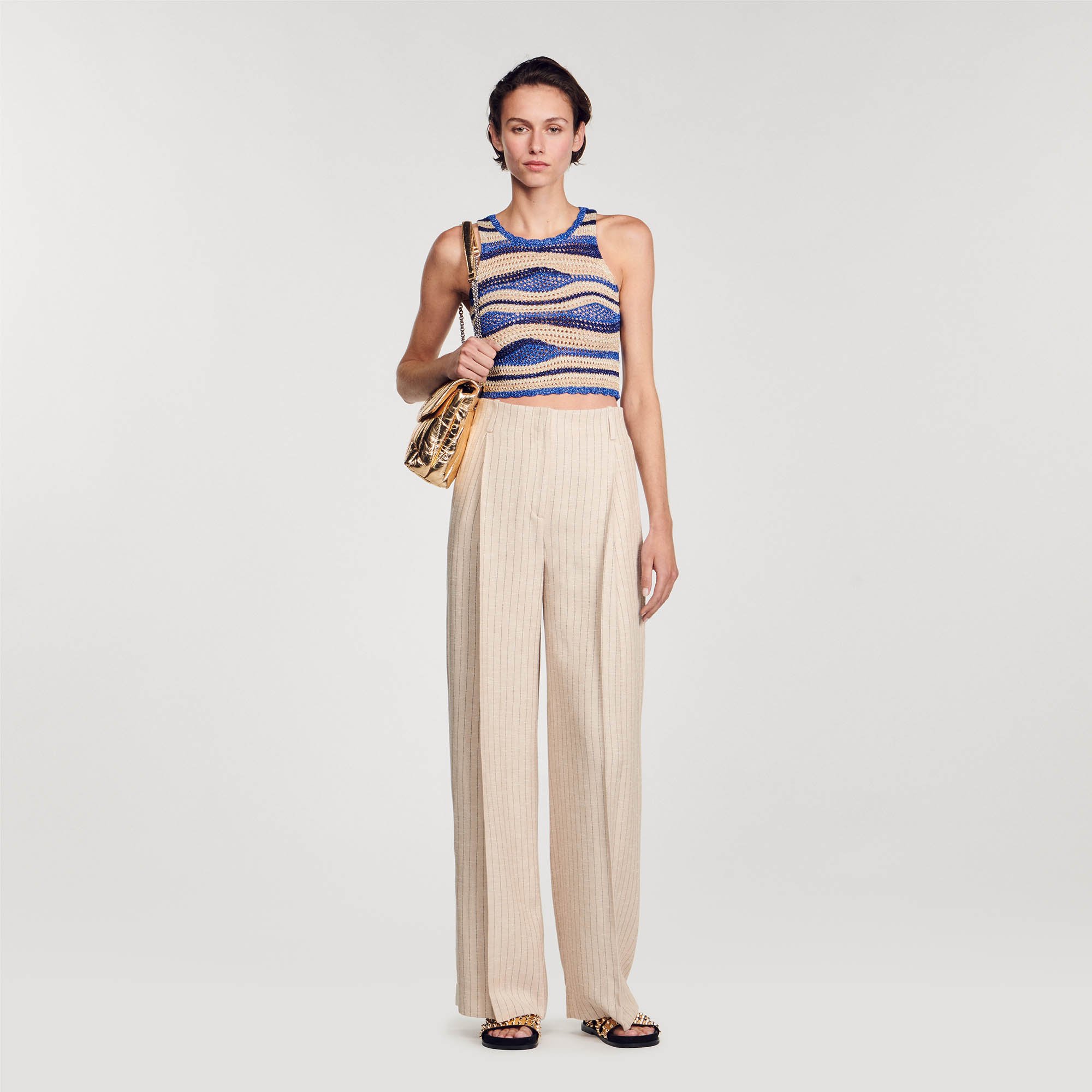 Wide-leg striped floaty trousers