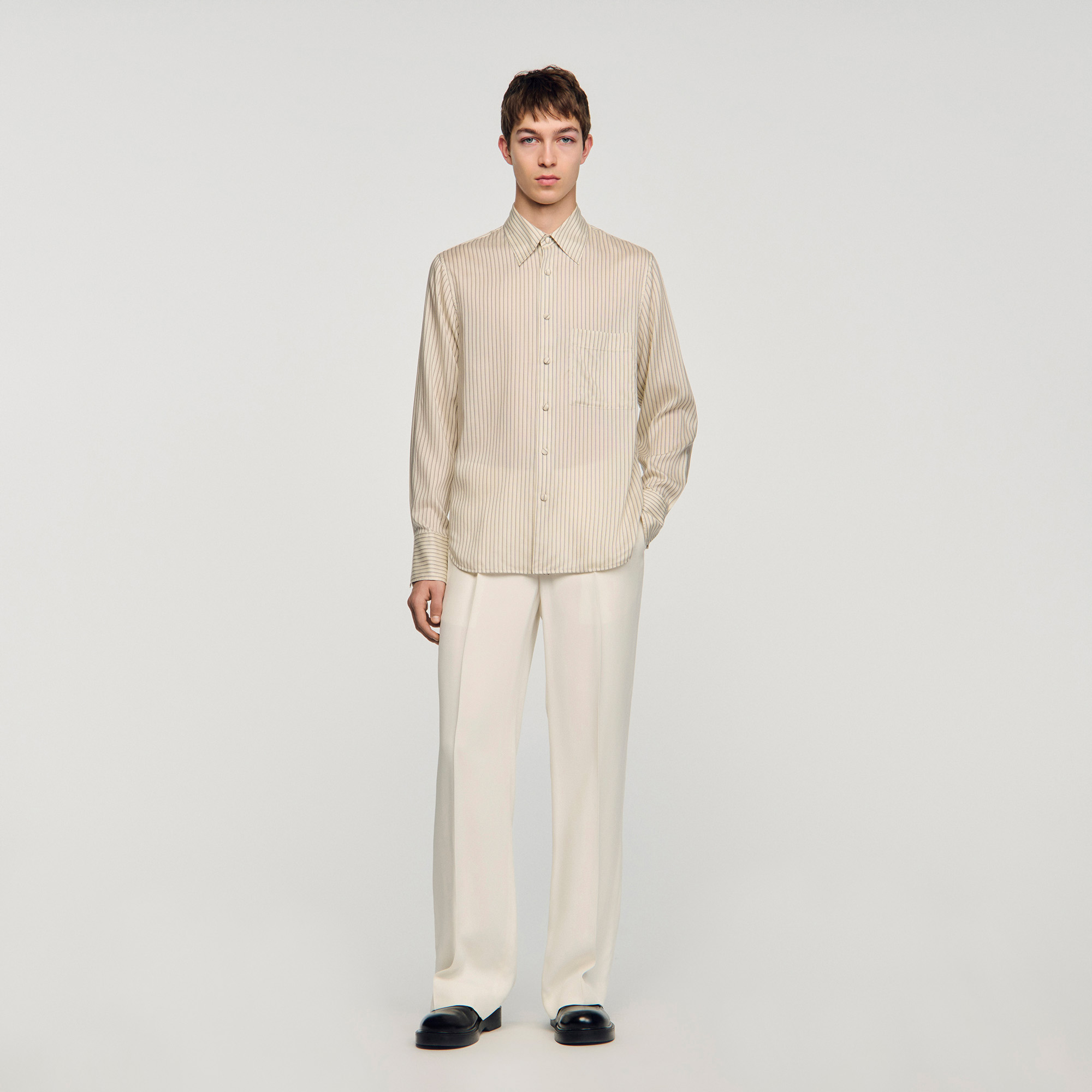 Sandro lyocell Flowy striped shirt with wide cuffs Sandro Men's striped shirt Loose fit Wide cuffs Button fastening with covered placket Designed for a loose fit