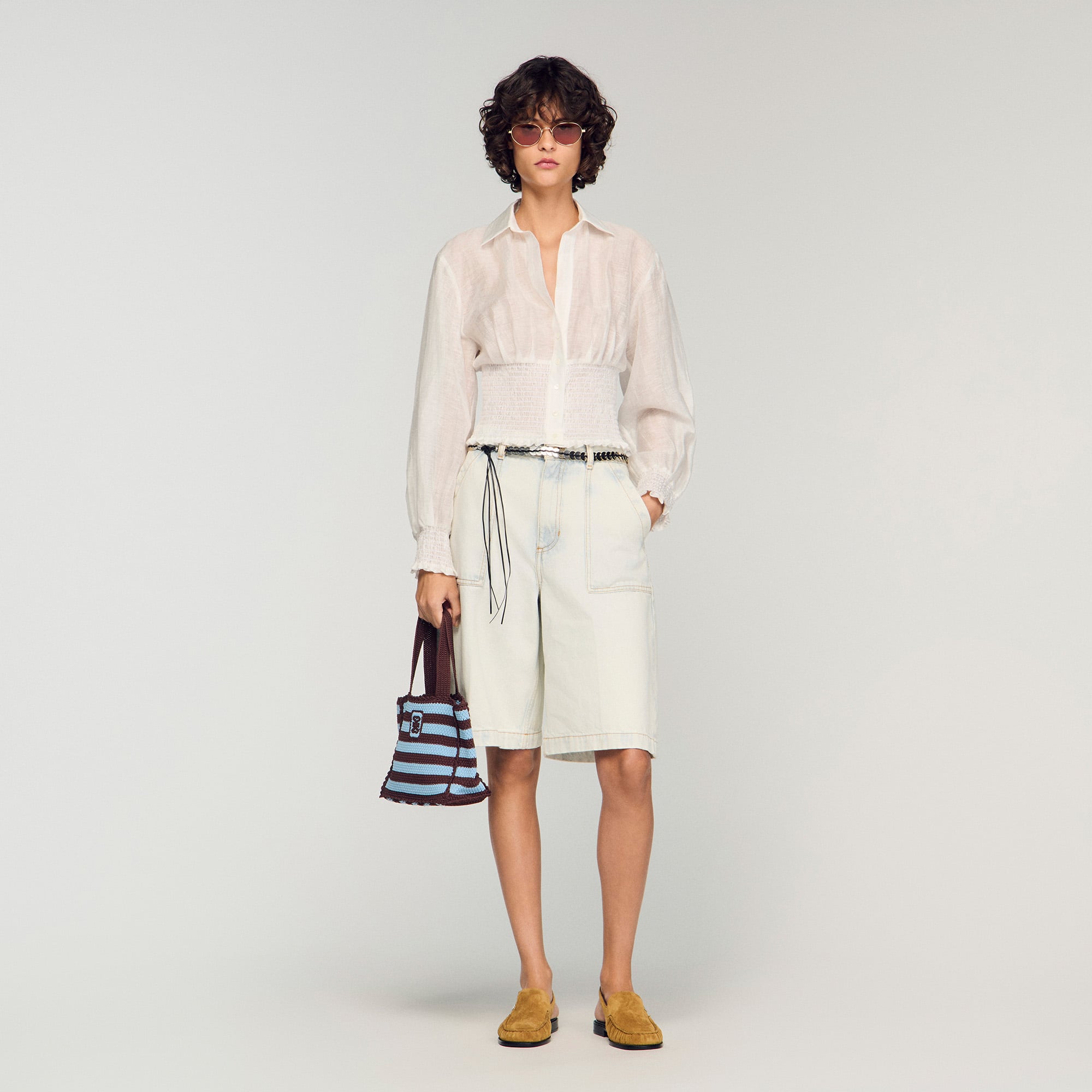 Smocked linen shirt