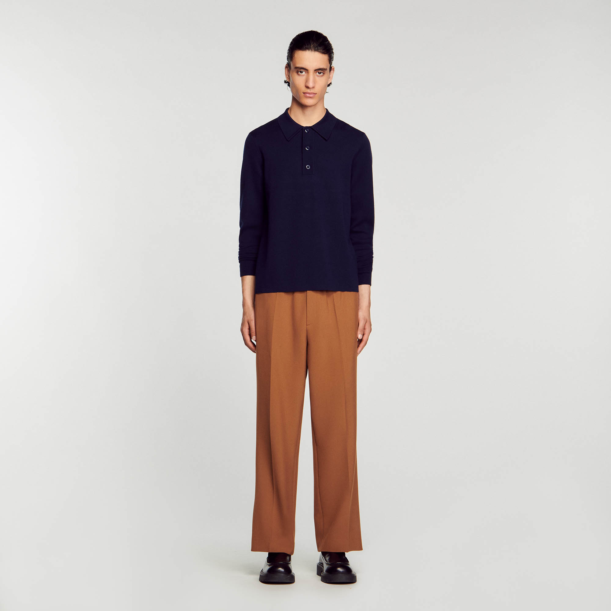 Sandro wool Wool jumper with button-down polo neck, long sleeves and ribbed trim