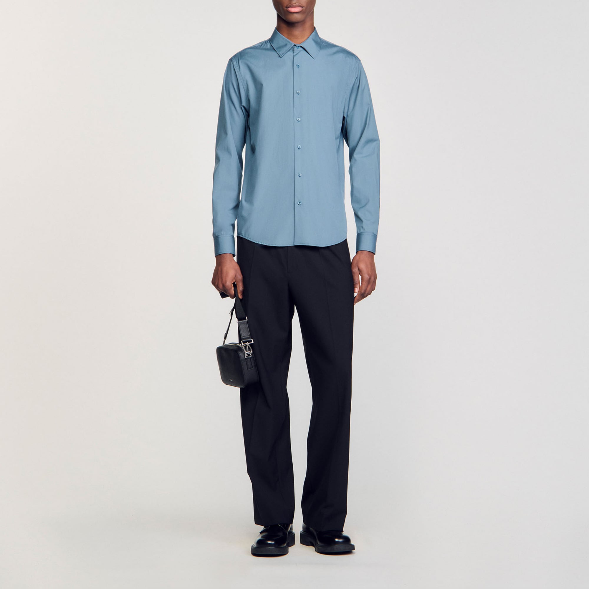 Sandro cotton Long-sleeved shirt with classic collar and button placket