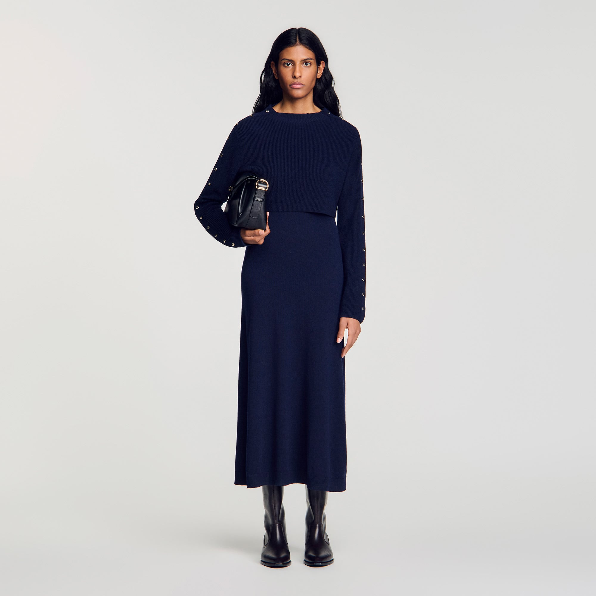 denim button up overall dress Easel Patchwork Detailed in Washed Denim M at June Adel Color:none while the suspenders let EOFY26 10% Premium Midi Dress for