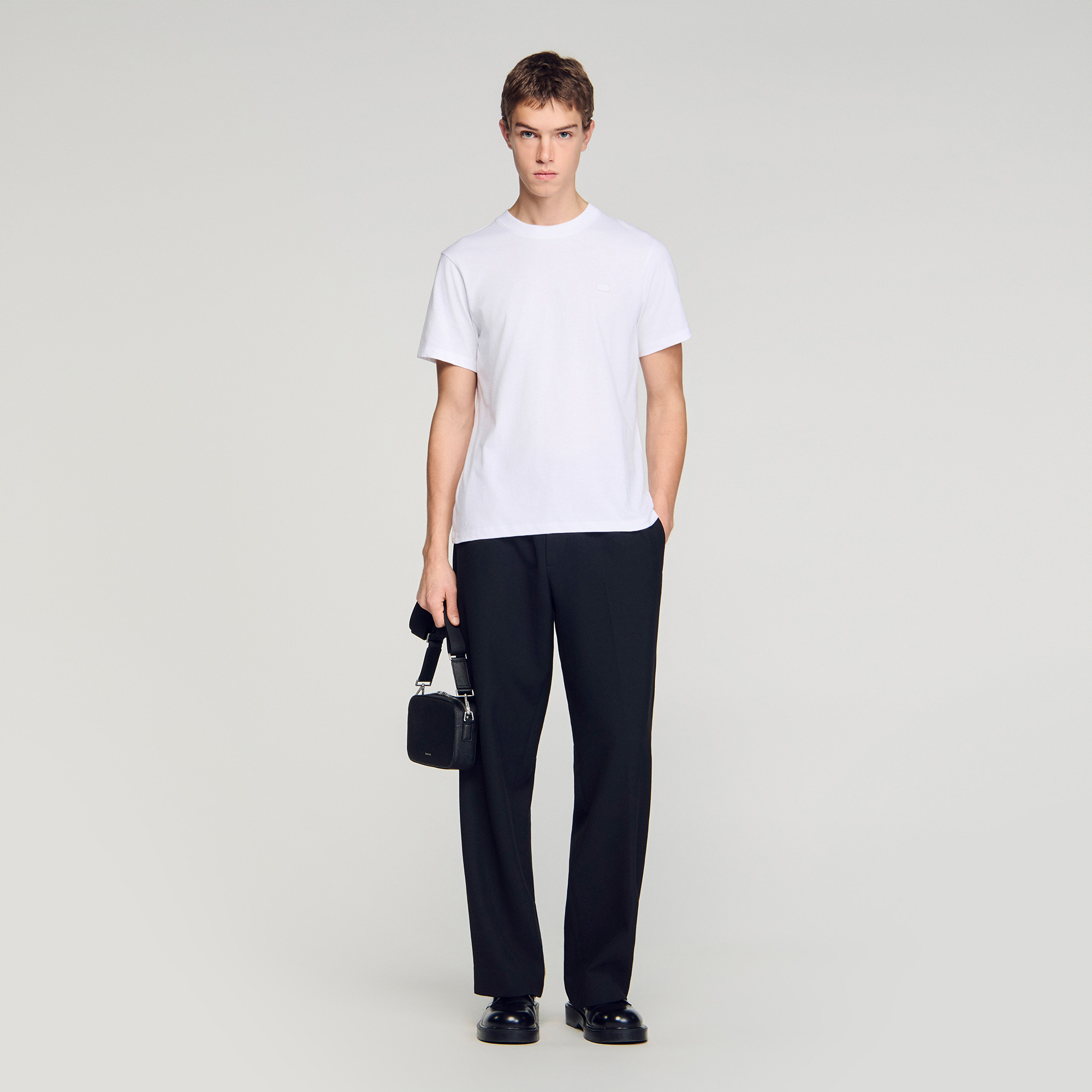 T-shirt with double S patch in white for Men | Sandro Paris