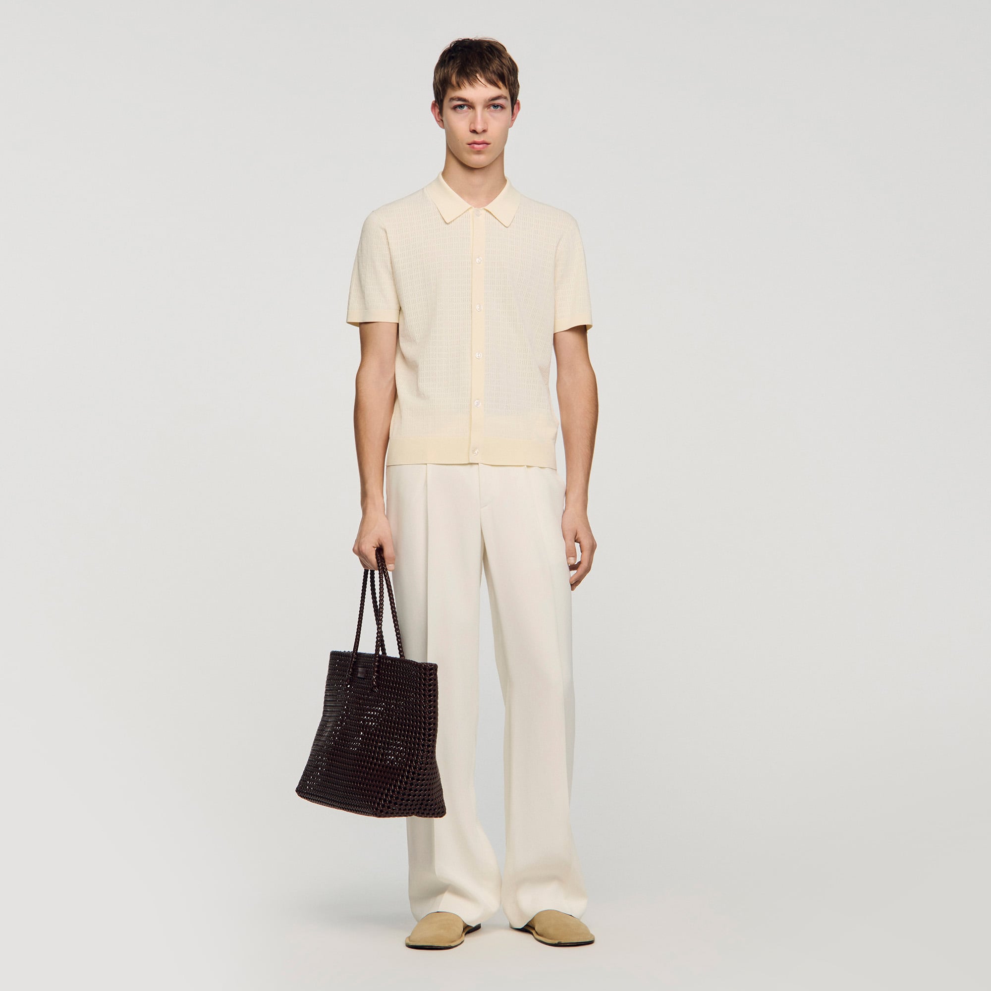 Openwork shirt in Ecru for Men | Sandro Paris