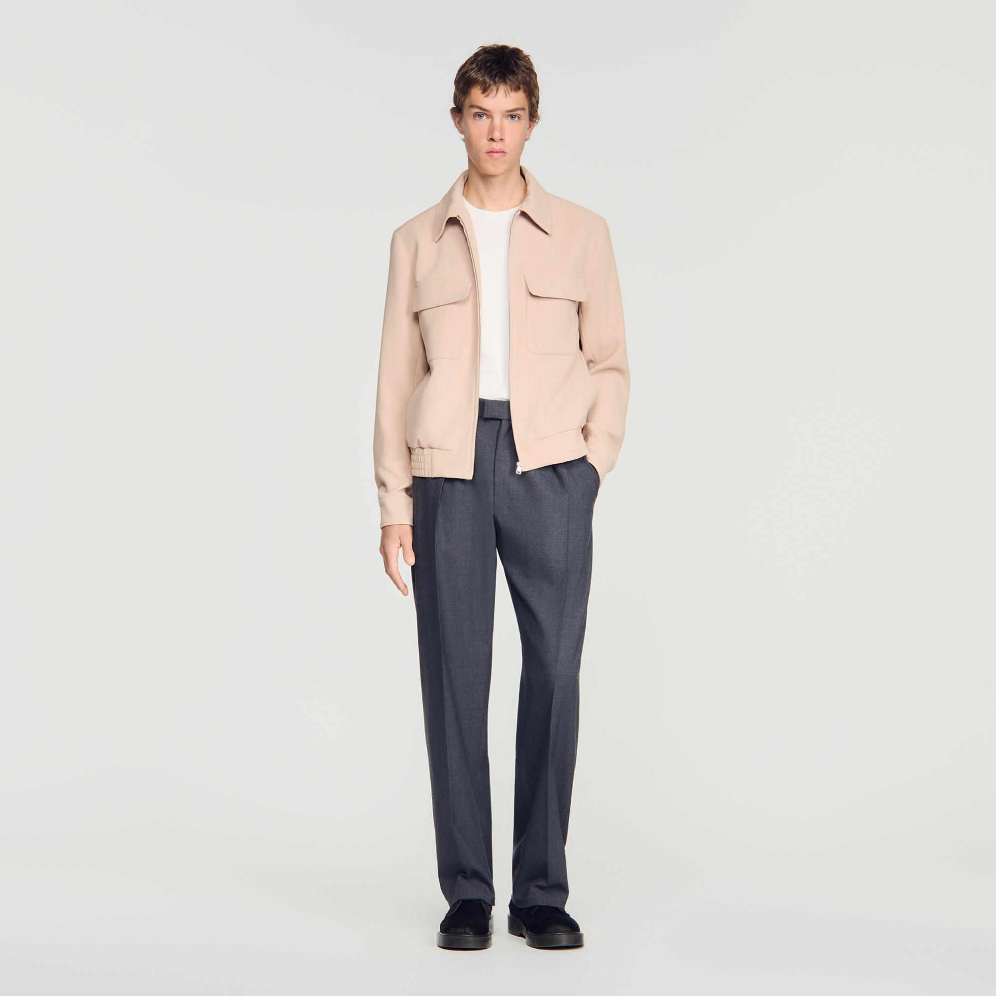 Waffle-effect zip-up jacket in Cappucino for Men | Sandro Paris